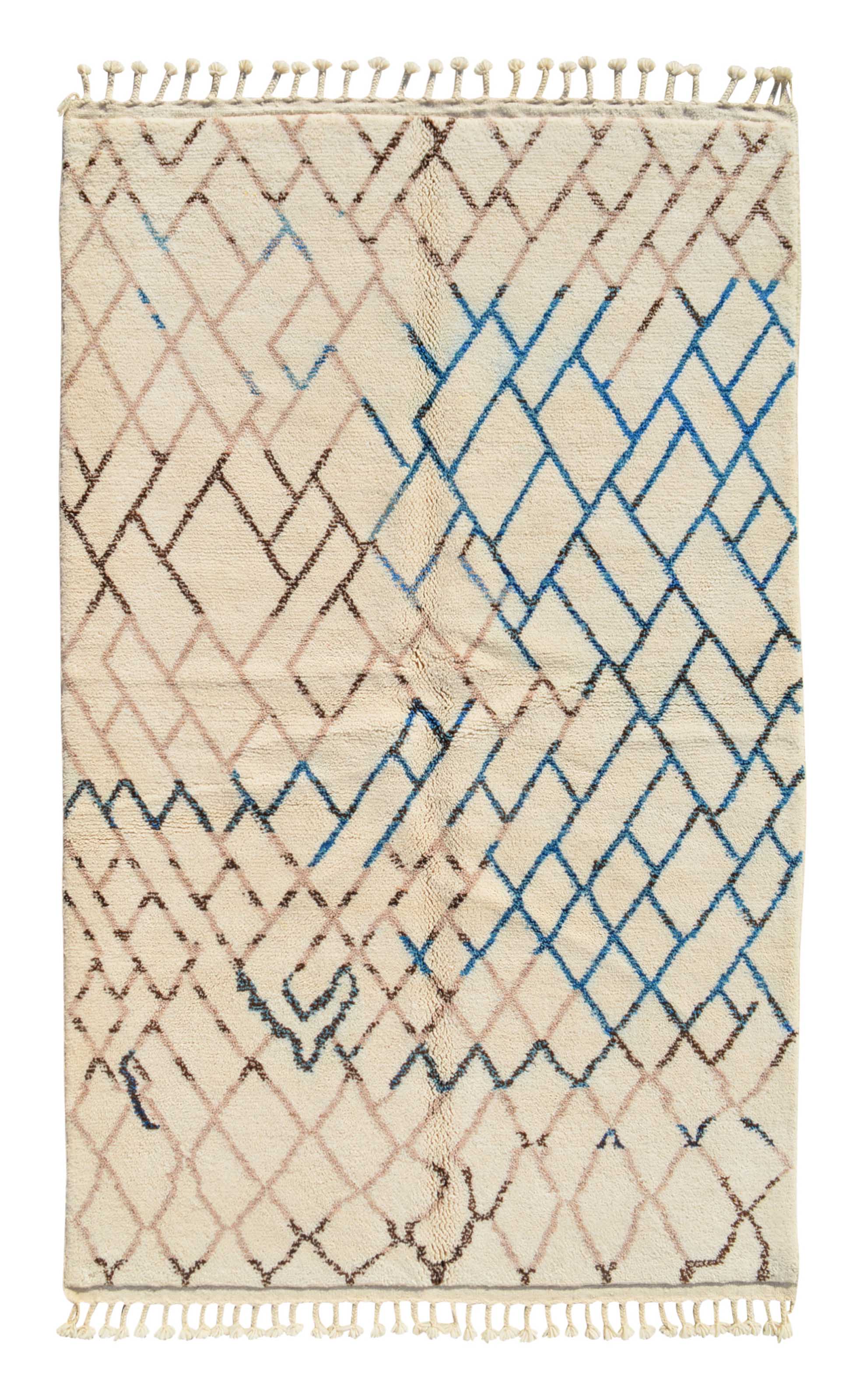 Atlantico (5'0" x 8'0") - Blue & Brown Lattice Azilal Rug - Hand-Knotted Wool