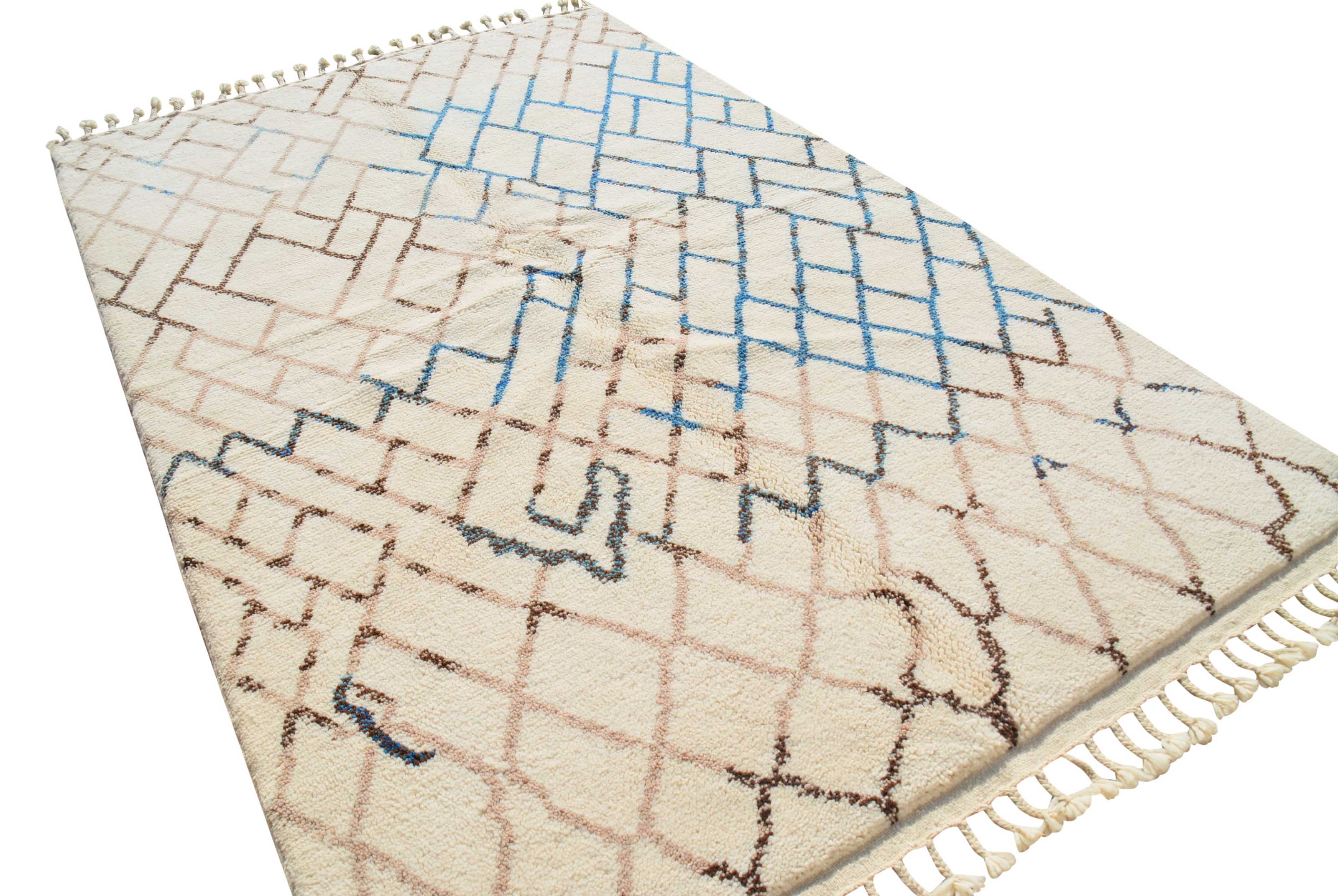 Atlantico (5'0" x 8'0") - Blue & Brown Lattice Azilal Rug - Hand-Knotted Wool - Image 5