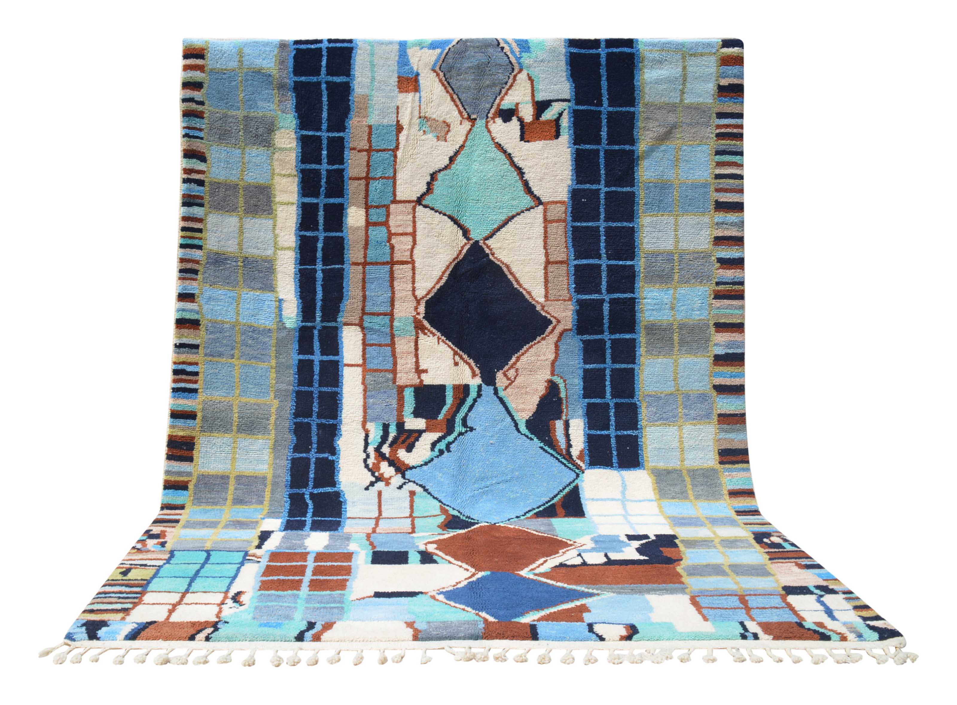 Aura (8'0" x 10'0") - Abstract Blue & Brown Azilal Rug - Hand-Dyed Wool - Image 2