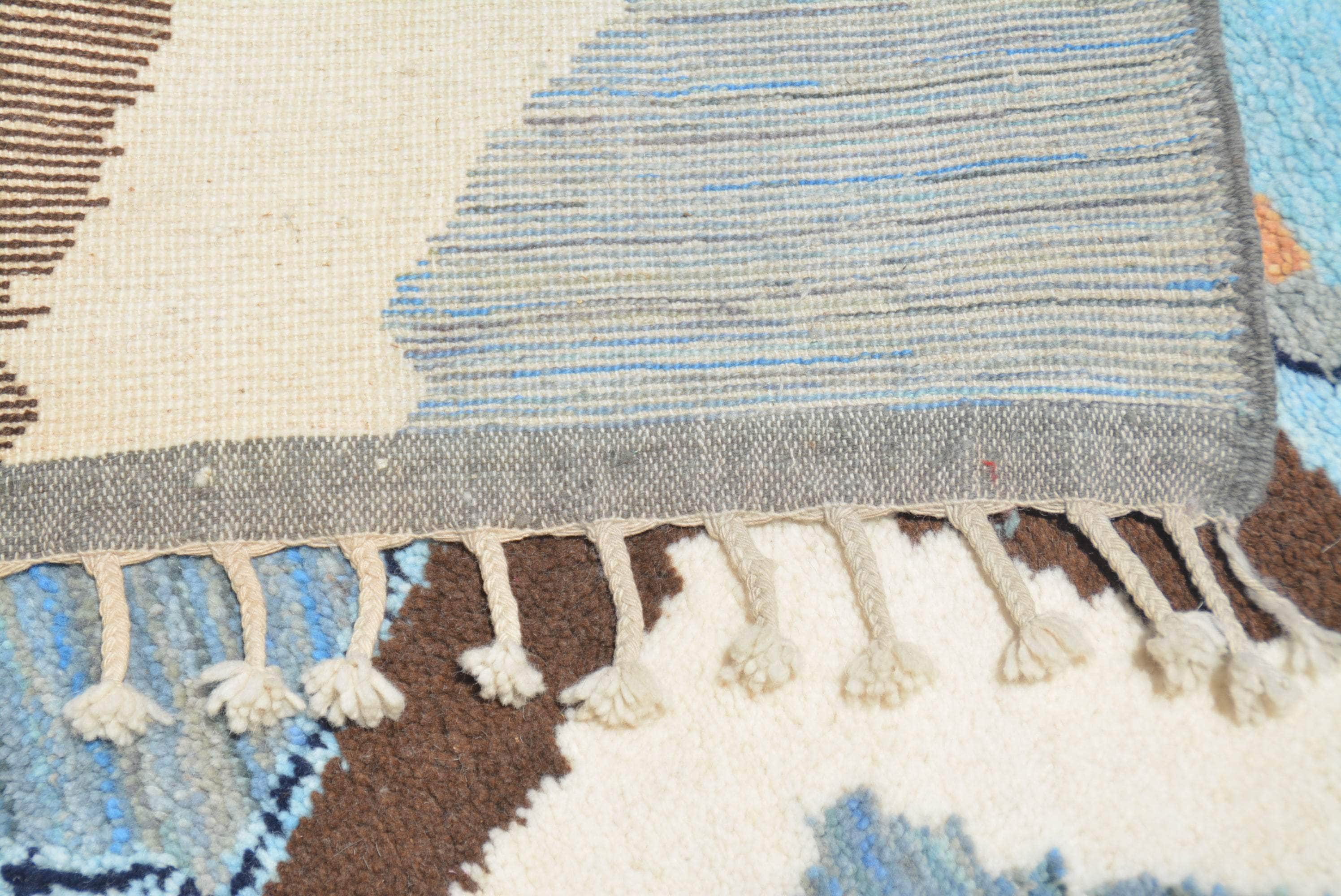 Azure Diamond (5'4" x 8'0") - Abstract Blue & Orange Medallion Azilal Rug - Image 4