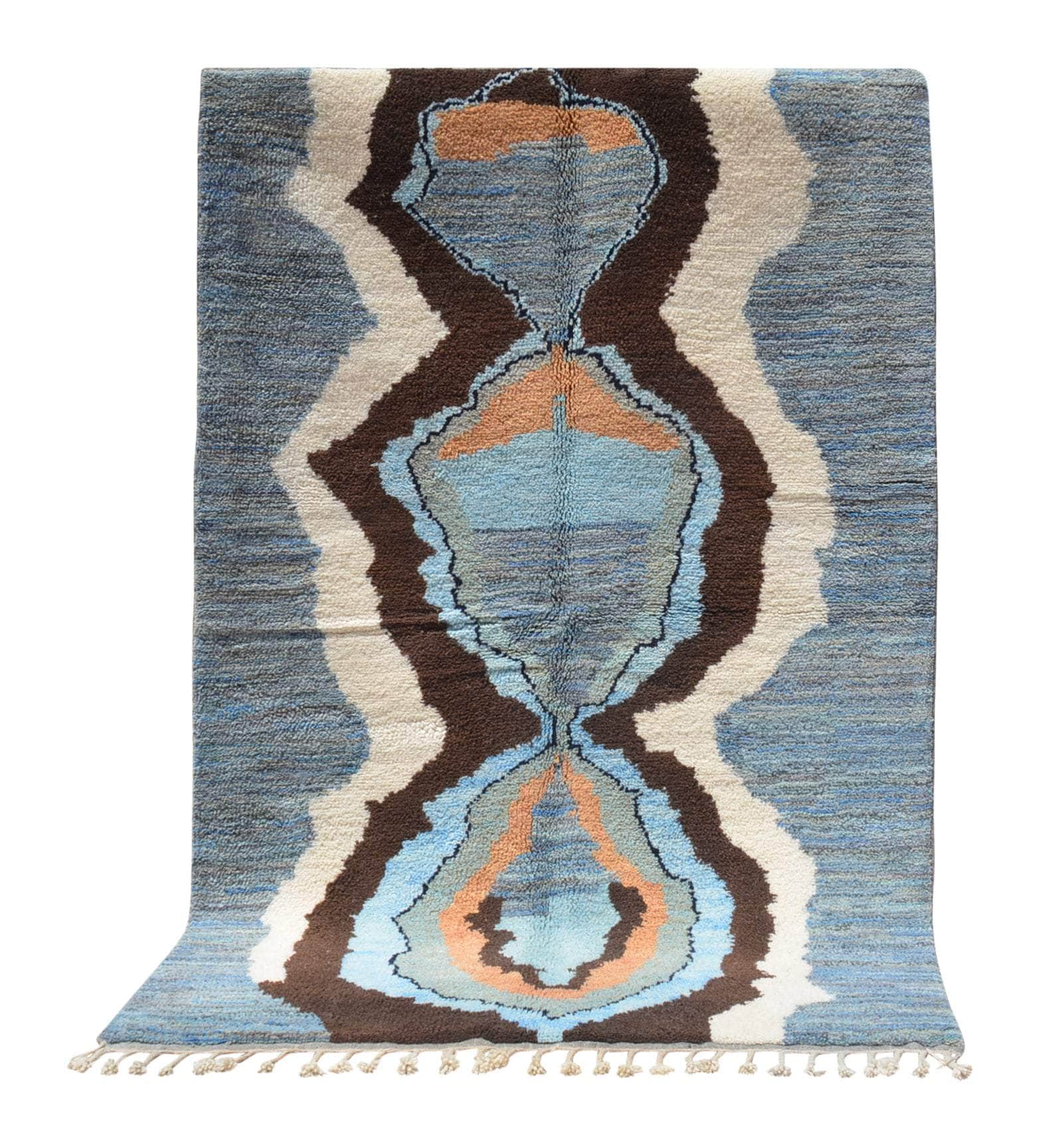 Azure Diamond (5'4" x 8'0") - Abstract Blue & Orange Medallion Azilal Rug - Image 6