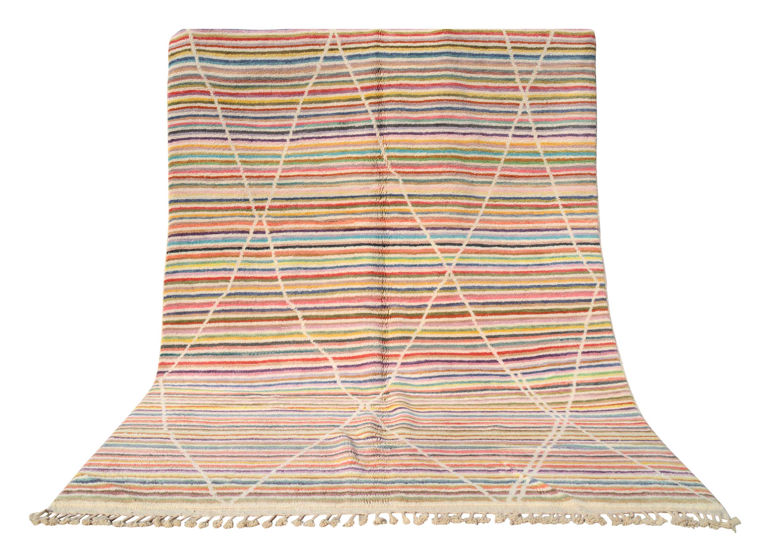 Beni Strokes (7'10" x 10'0") - Multi-Color Striped Beni Ourain Style Rug - Hand-Knotted Wool - Image 6