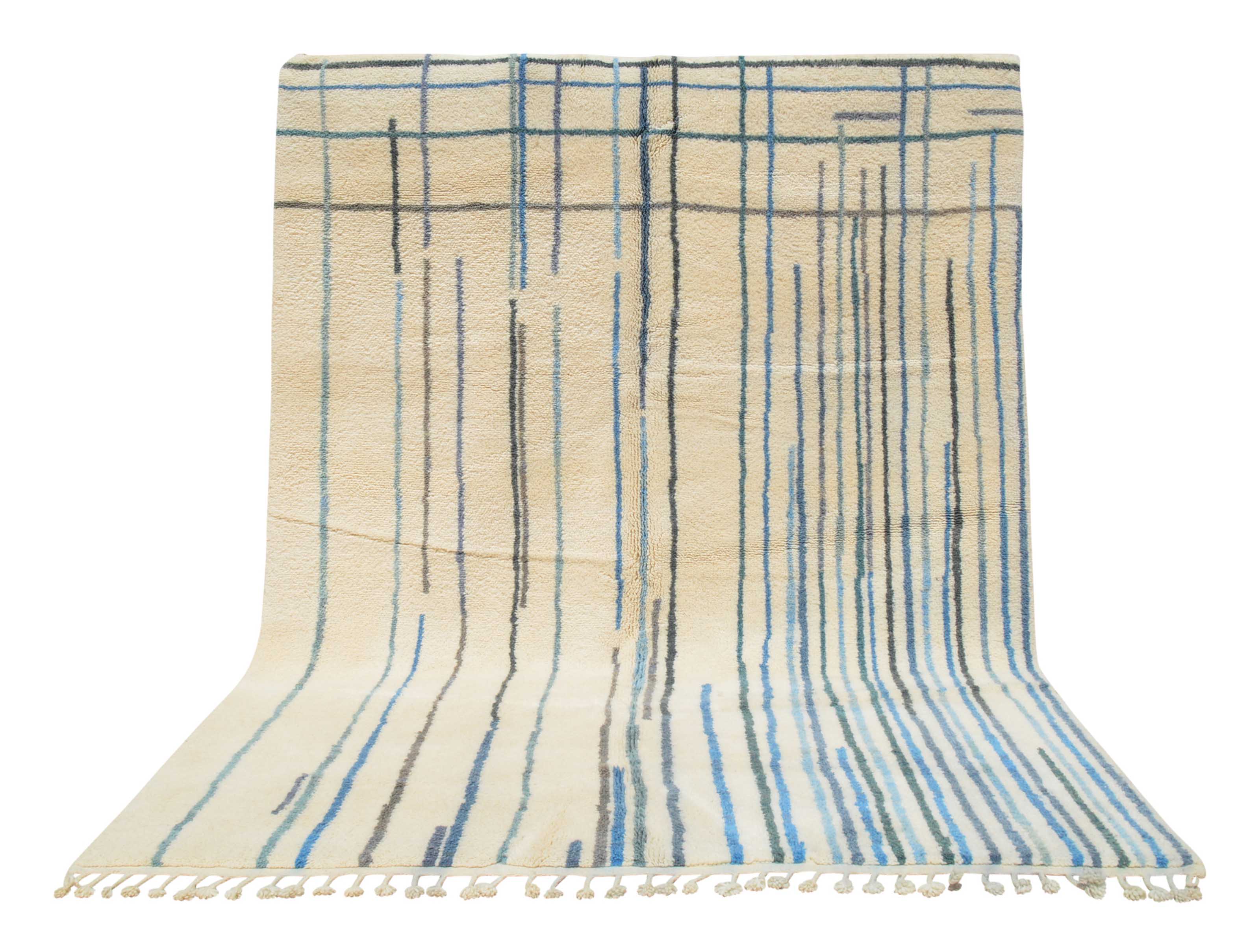 Blue Horizon (8'0" x 10'2") - Minimalist Blue & Teal Linear Abstract Azilal Rug - Image 5