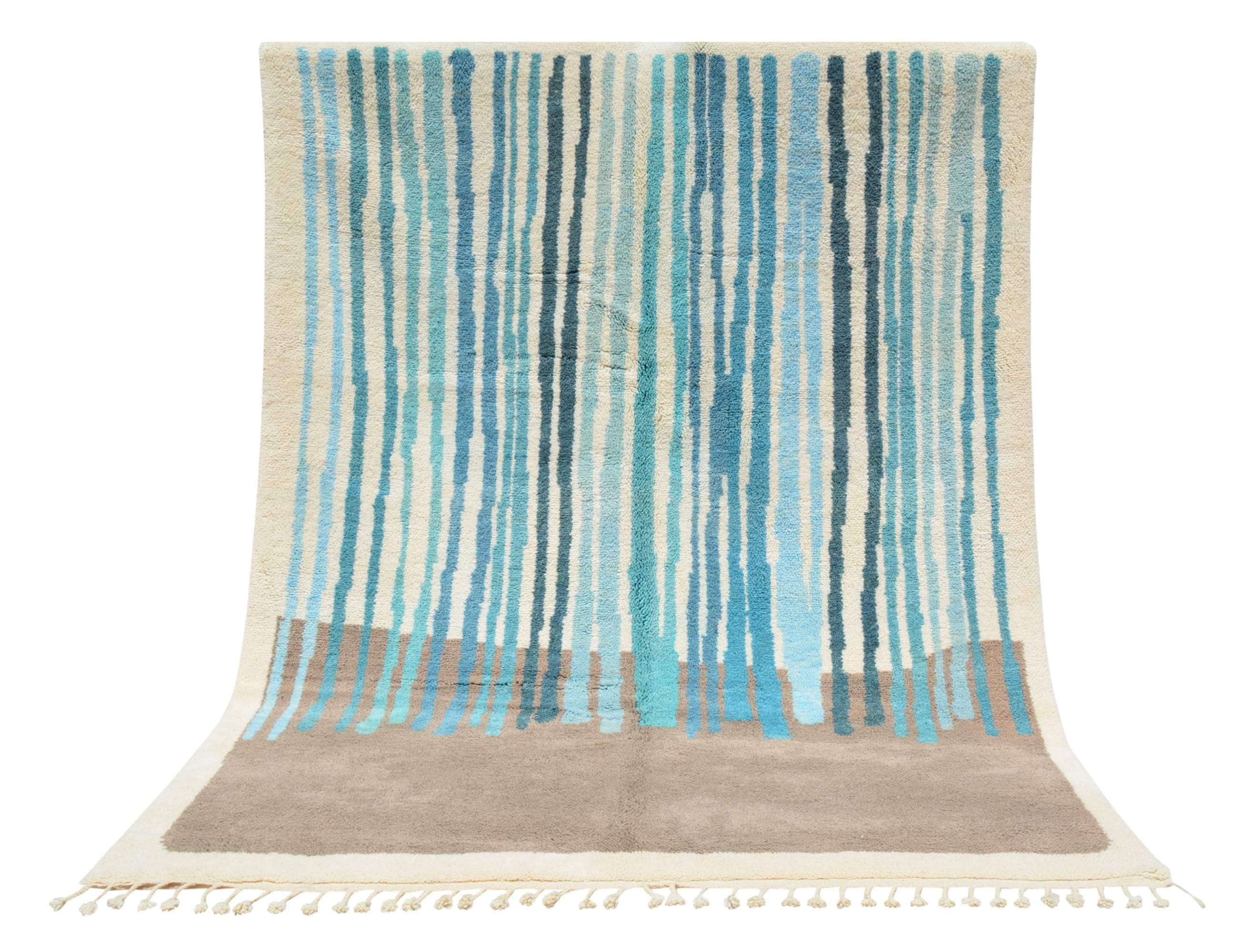 Blue Veil (8'0" x 10'0") - Abstract Blue & Taupe Linear Color Block Azilal Rug - Image 6