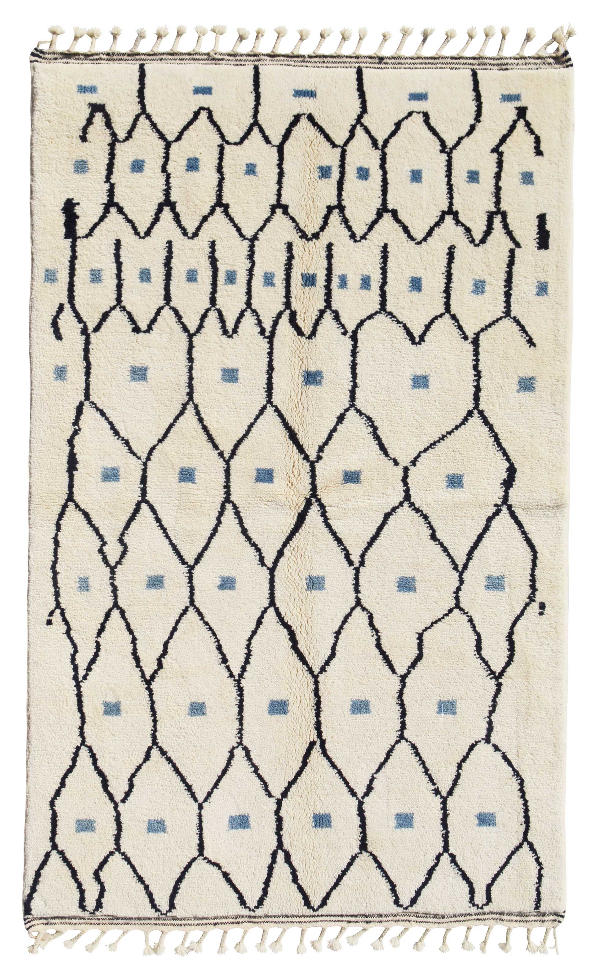 Bluejay (5'0" x 8'2") - Abstract Blue & Cream Geometric Diamond Berber Rug