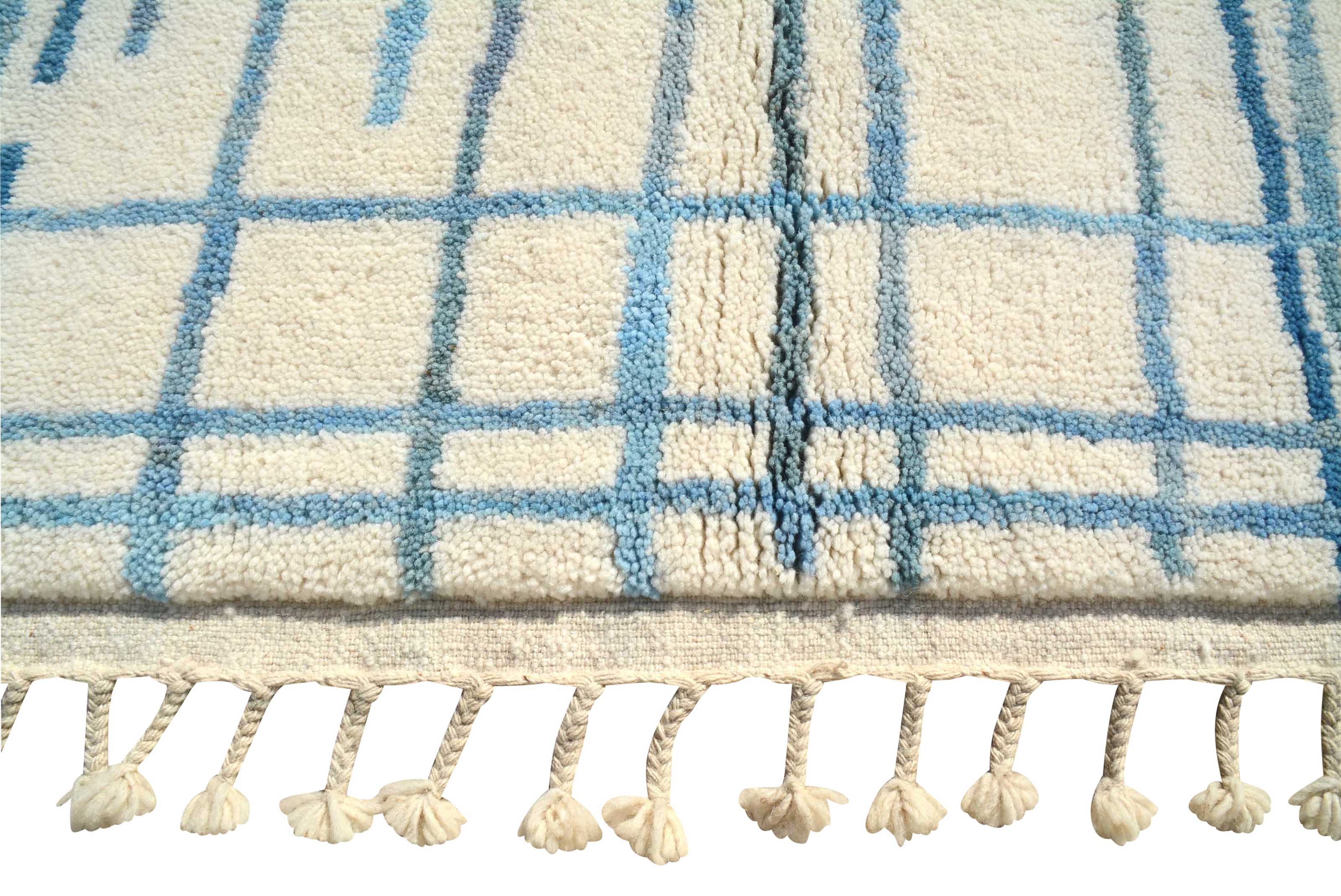 BlueStreak (5'2" x 8'0") - Abstract Blue Vertical Stripe Azilal Rug - Hand-Knotted Wool - Image 3