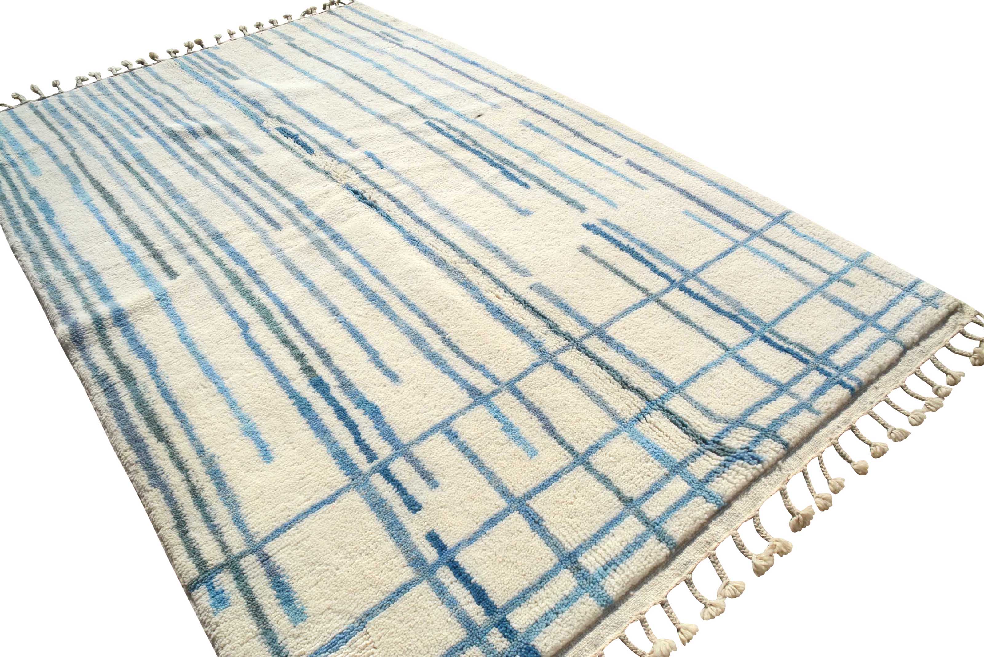 BlueStreak (5'2" x 8'0") - Abstract Blue Vertical Stripe Azilal Rug - Hand-Knotted Wool - Image 5