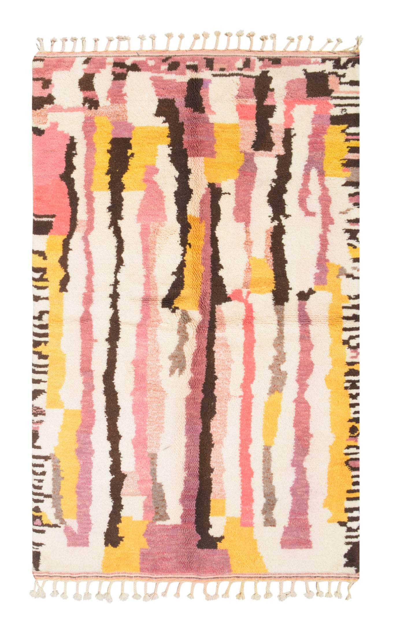 Blush Paradise (5'0" x 8'0") - Abstract Pink & Yellow Broken Stripe Azilal Rug