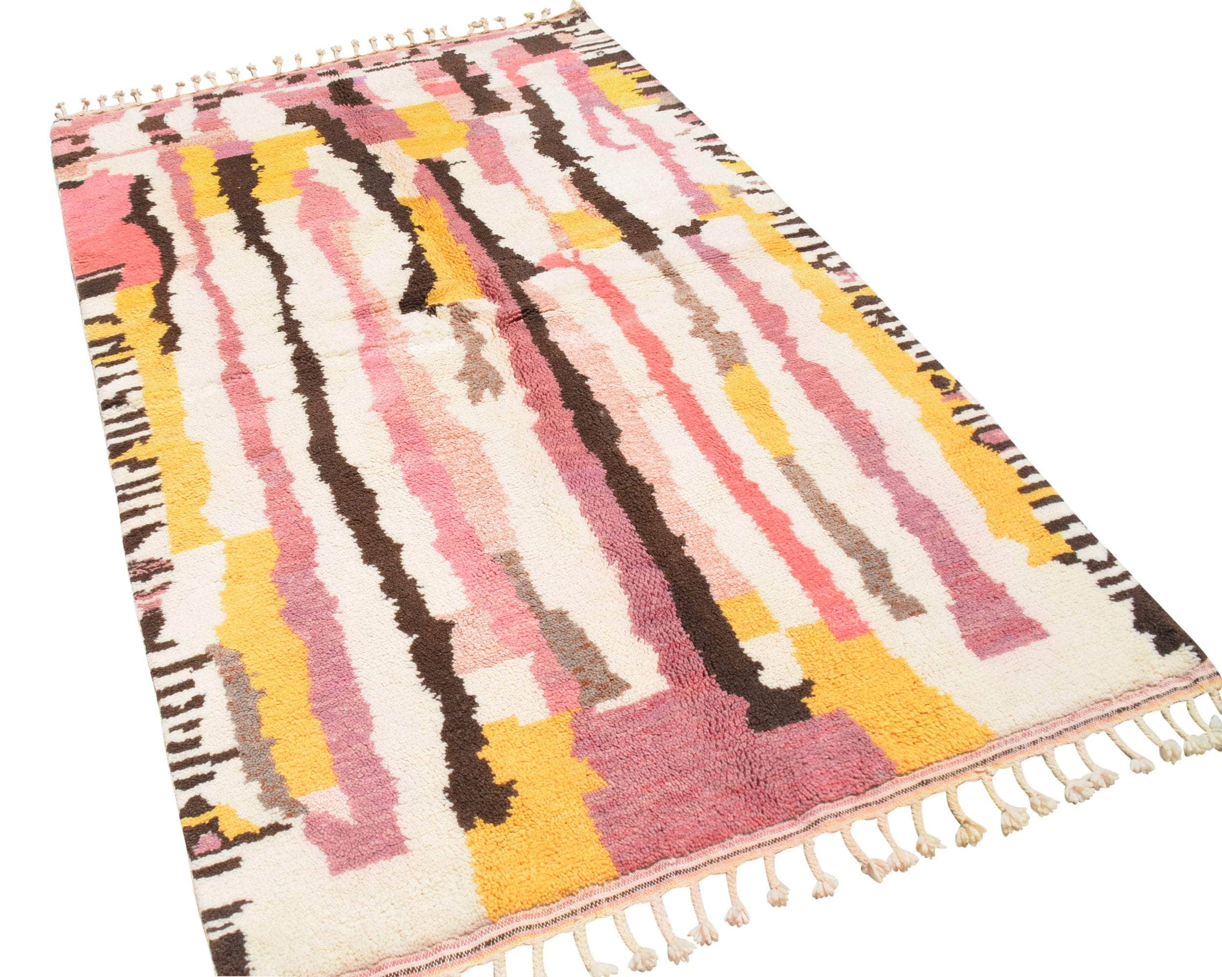 Blush Paradise (5'0" x 8'0") - Abstract Pink & Yellow Broken Stripe Azilal Rug - Image 5