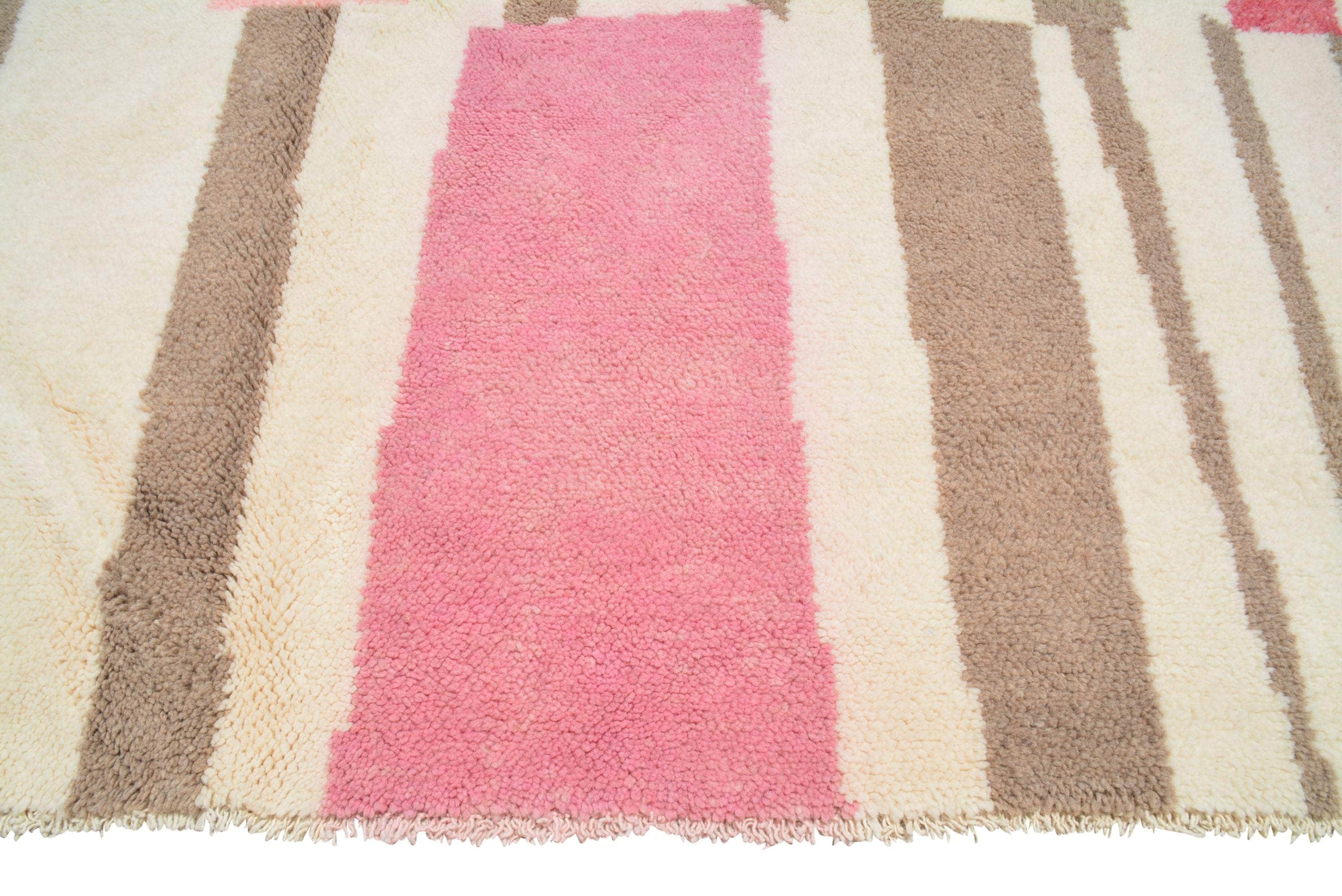 Blushing Trails (8'0" x 9'10") - Abstract Pink & Taupe Broken Stripe Azilal Rug - Image 3