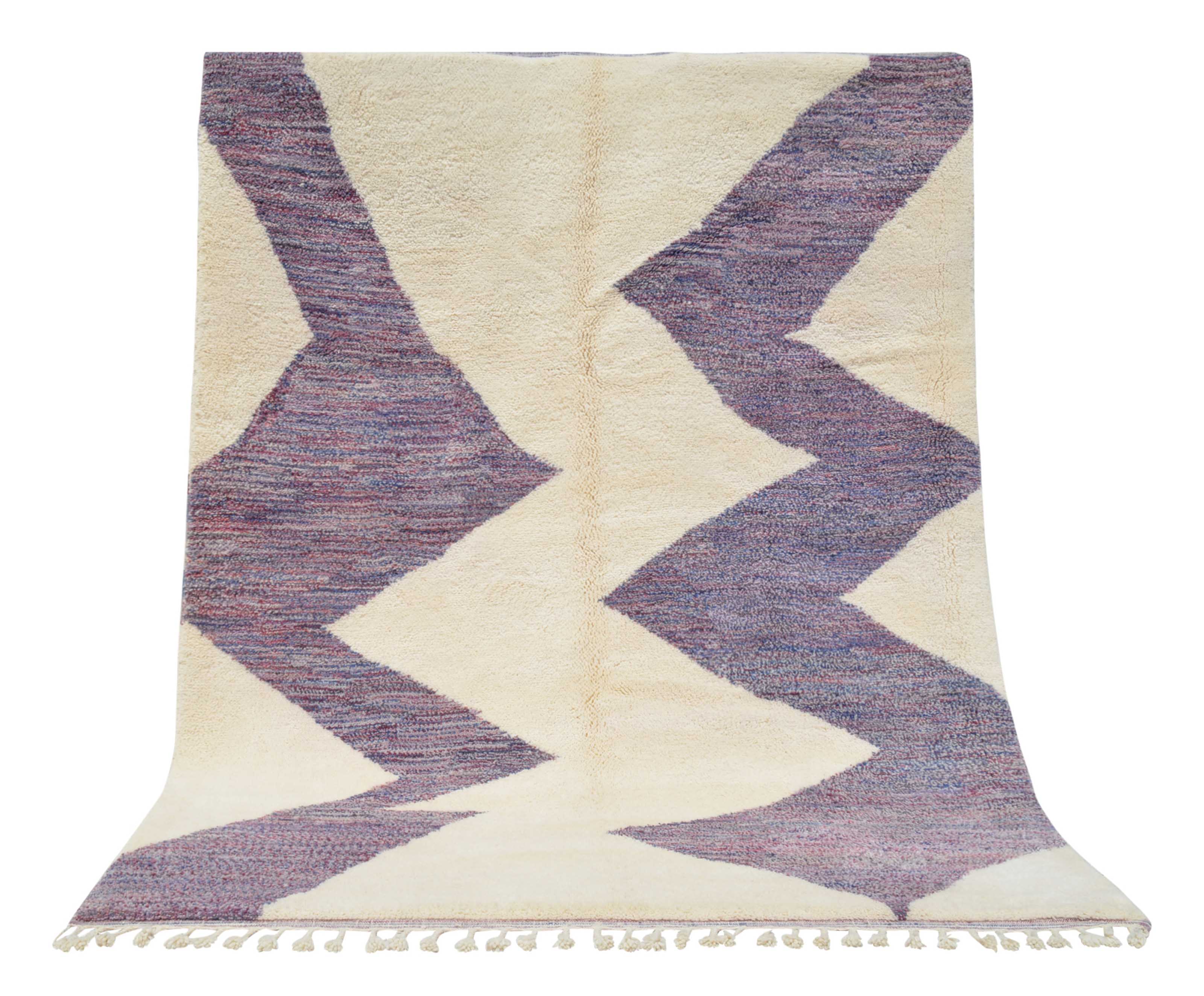 Bouchera (6'10" x 8'10") - Abstract Purple Zig-Zag Chevron Berber Rug - Image 6