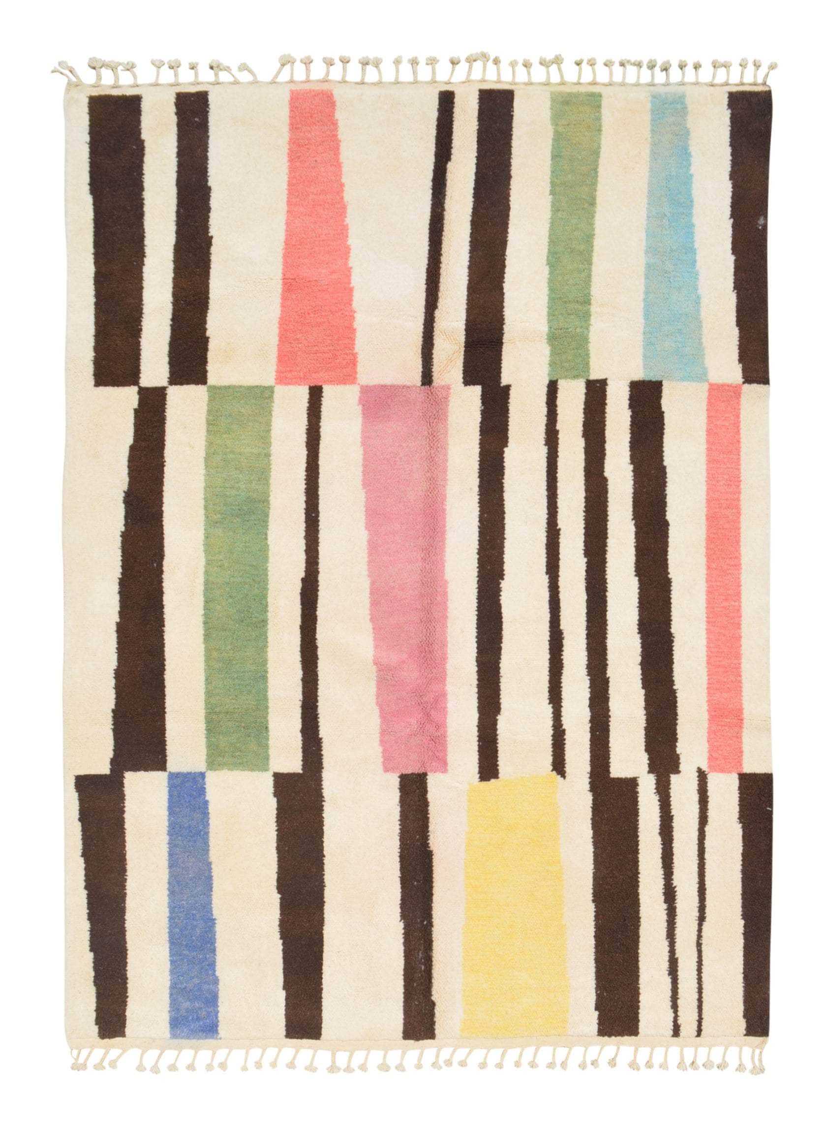 Castle of Wonders (8'0" x 10'0") - Abstract Multicolor & Brown Broken Stripe Azilal Rug
