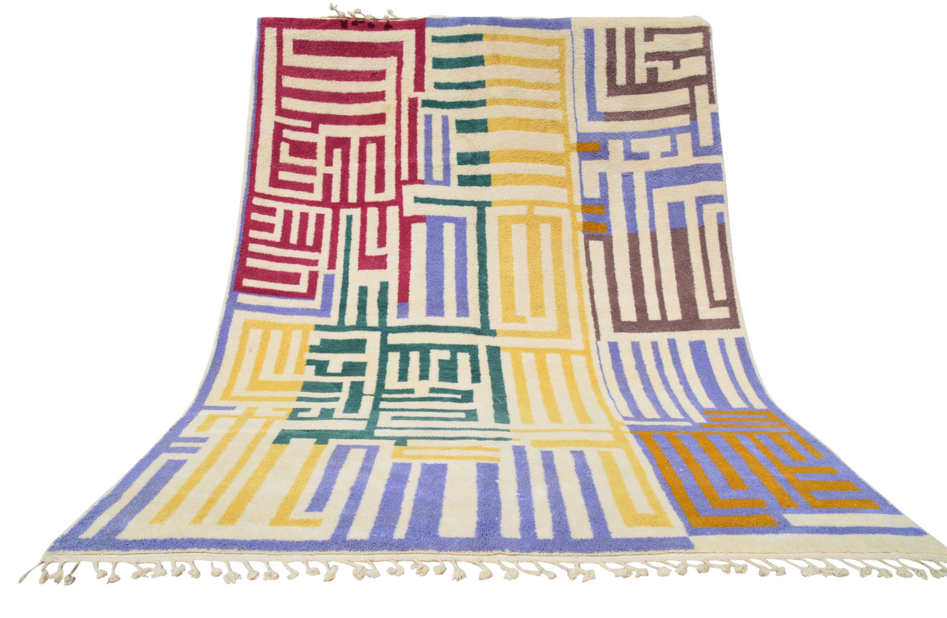 Clues (9'0" x 12'0") - Abstract Multicolor Geometric Maze Berber Rug - Image 6