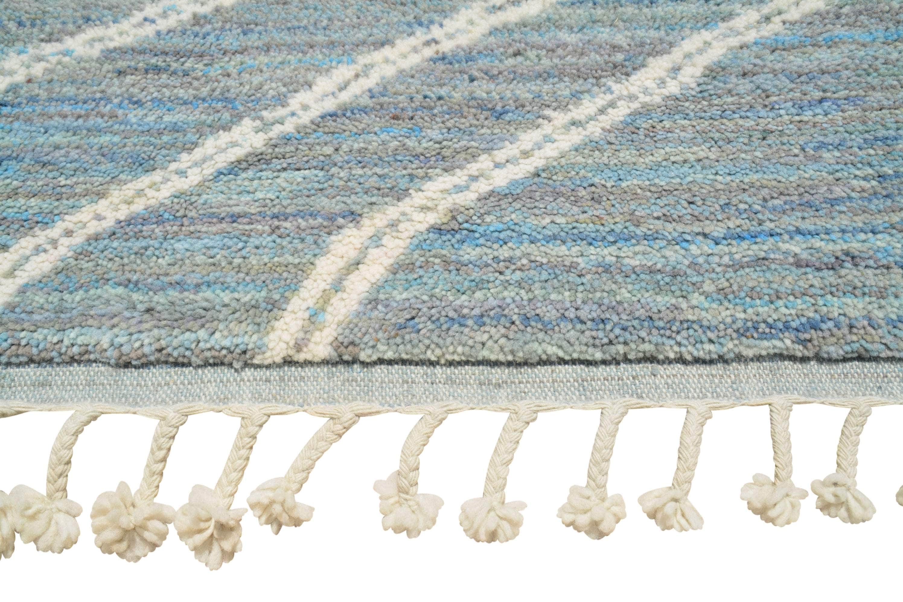 Congo Blue (9'2" x 11'4") - Cerulean Blue & White Geometric Split Azilal Rug - Image 3