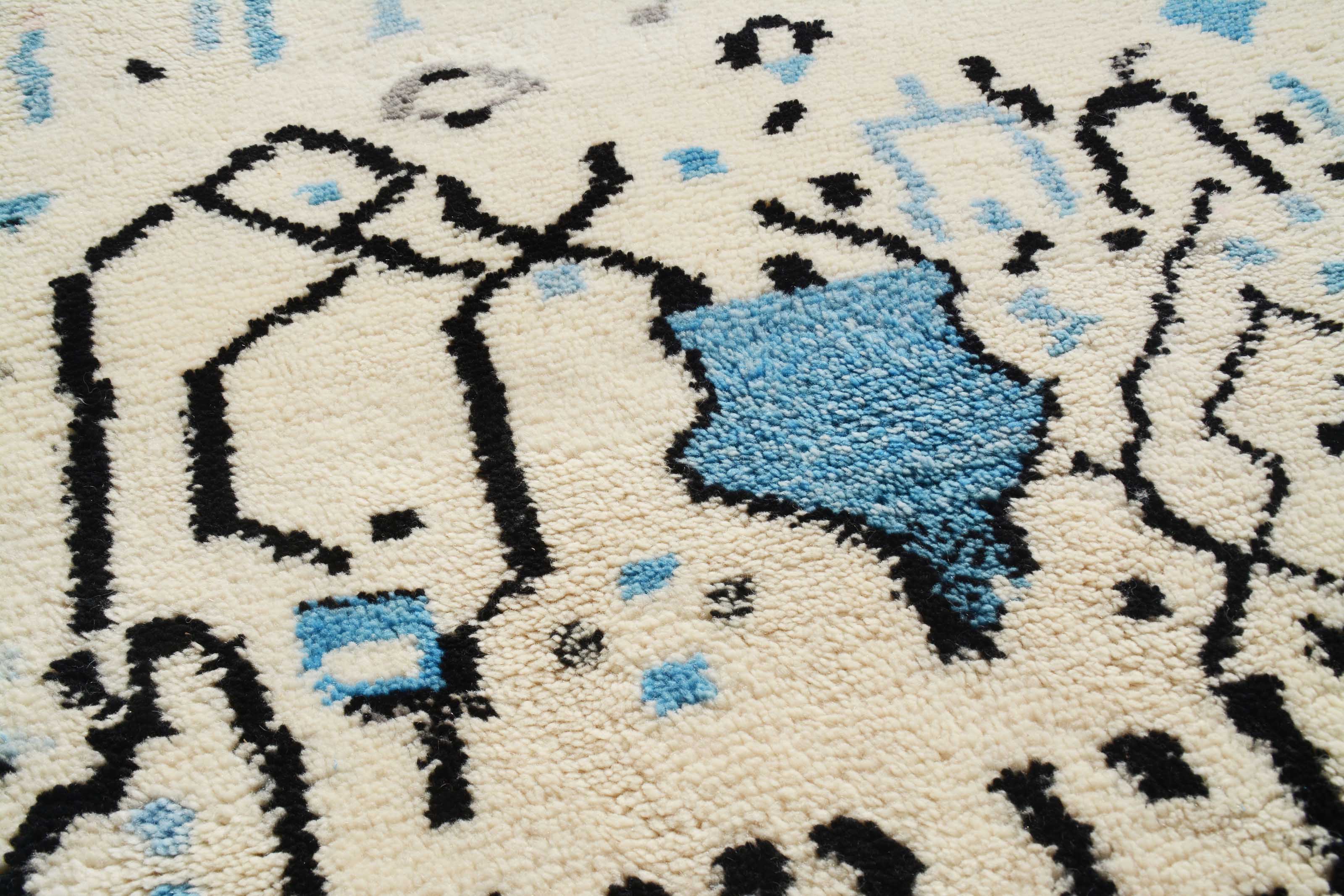 Drift Along (4'1" x 5'11") - Abstract Blue & Black Sketch Azilal Rug - Image 2
