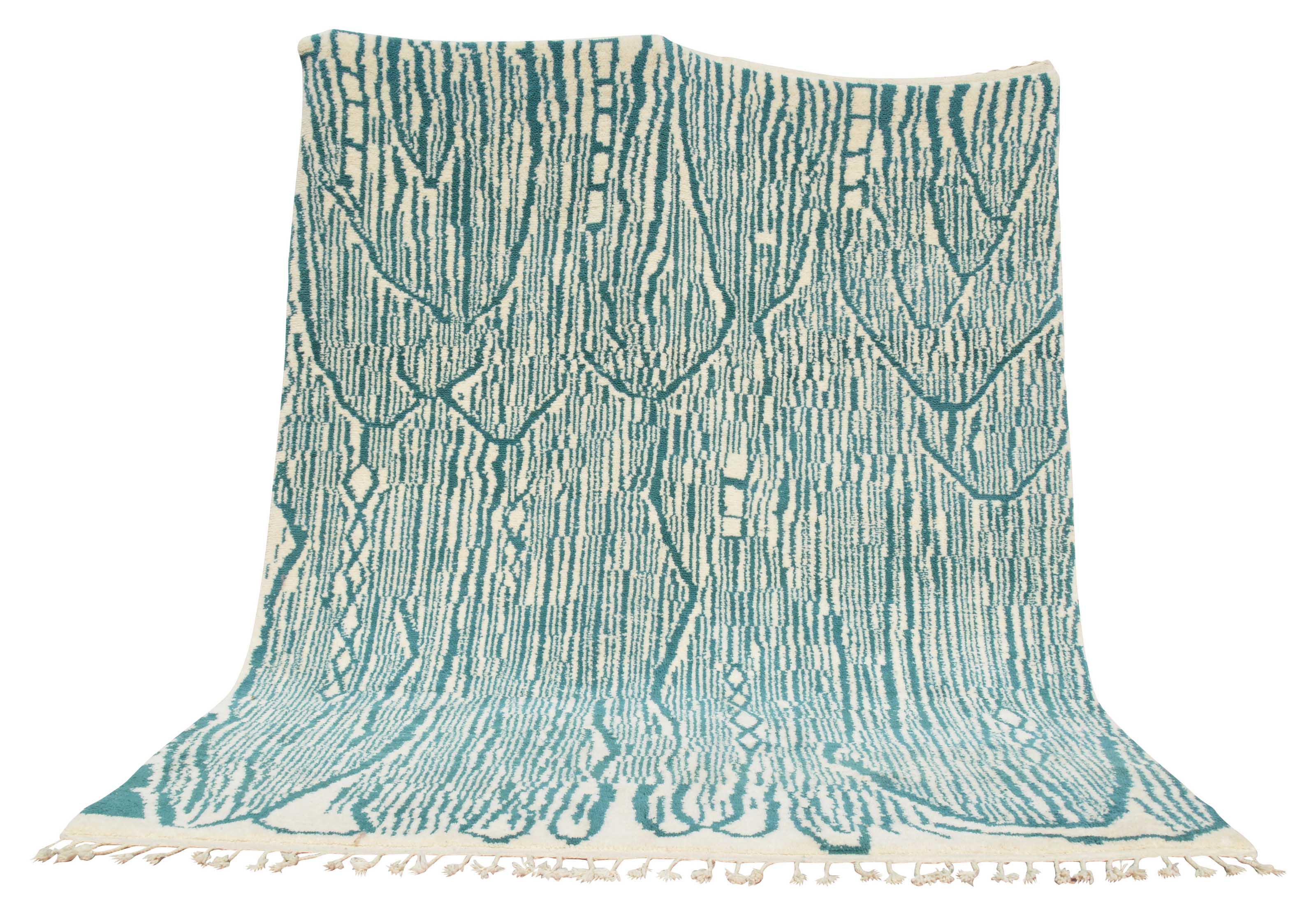 Drift Along (8'0" x 10'0") - Abstract Turquoise & Cream Vertical Static Berber Rug - Image 5