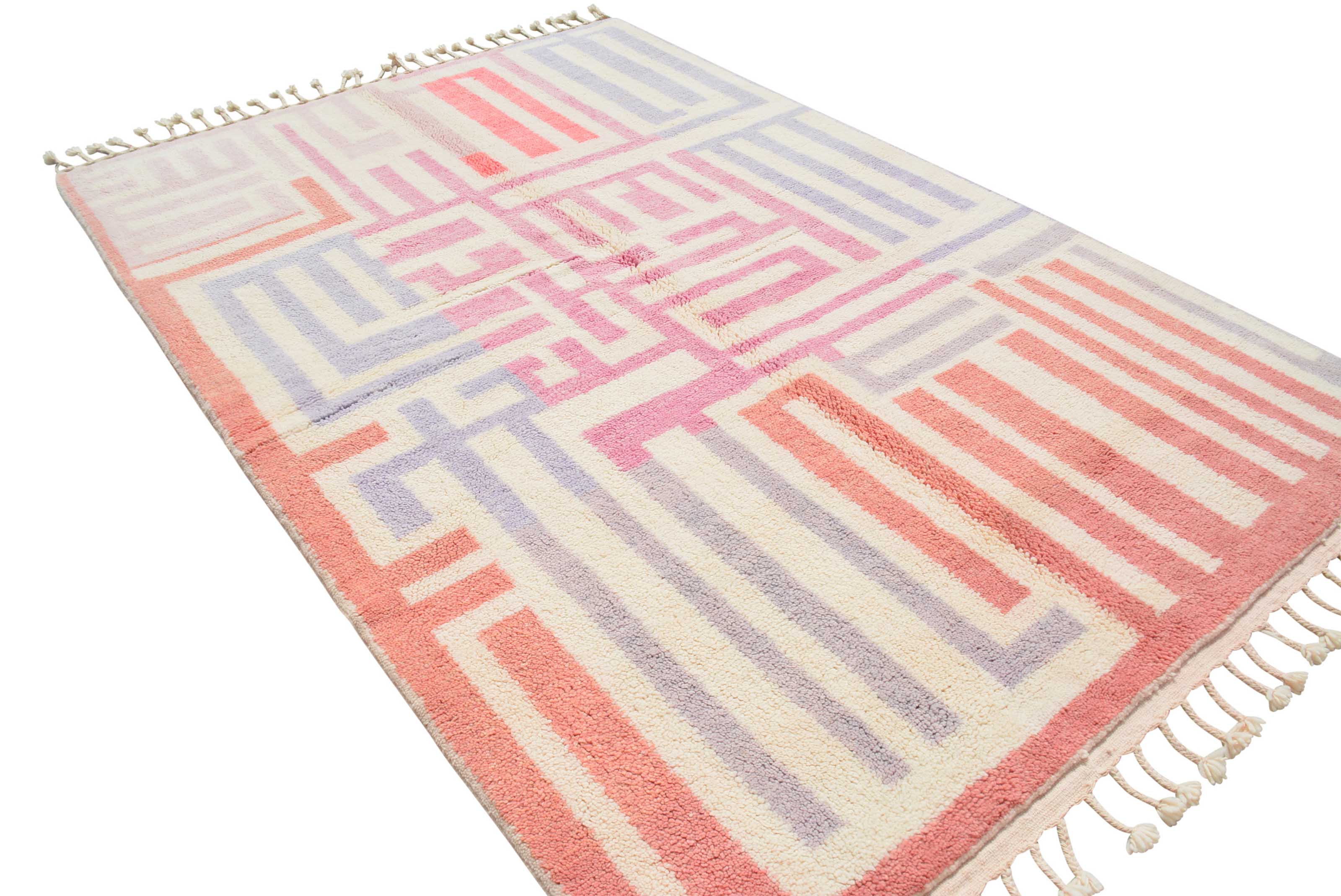 Echoes (6'0" x 9'0") - Abstract Coral & Lavender Geometric Maze Azilal Rug - Image 5