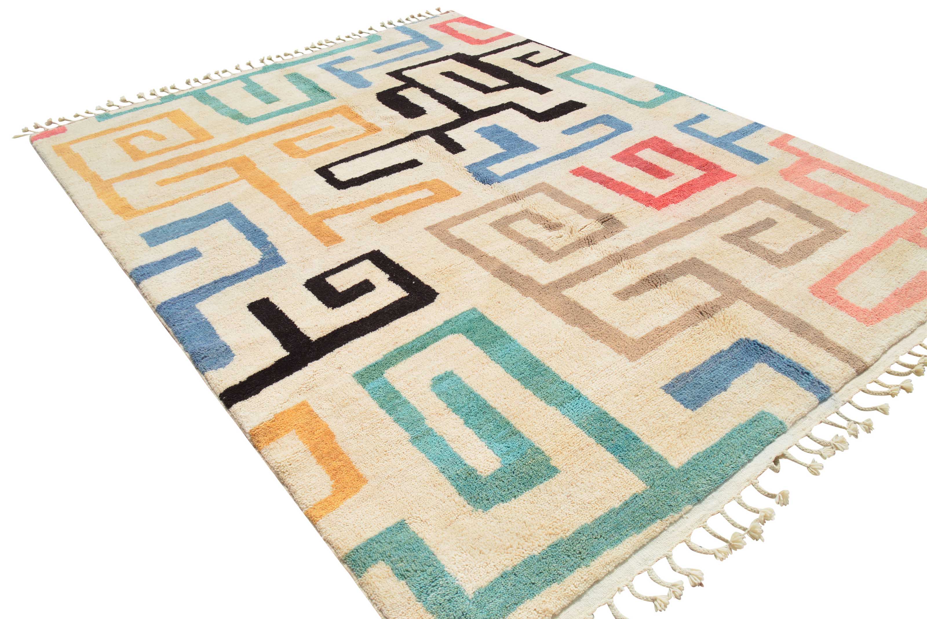 Falling Color (8'0" x 10'2") - Abstract Multicolor Geometric Maze Azilal Rug - Image 5