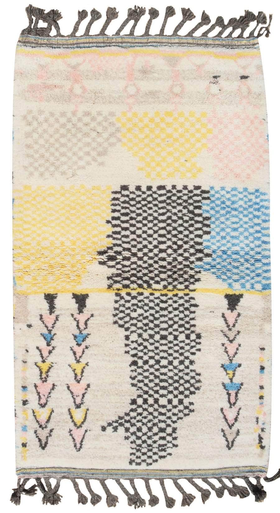Fickle Games (3'2" x 5'2") - Abstract Checkered Multi-Color Azilal Rug