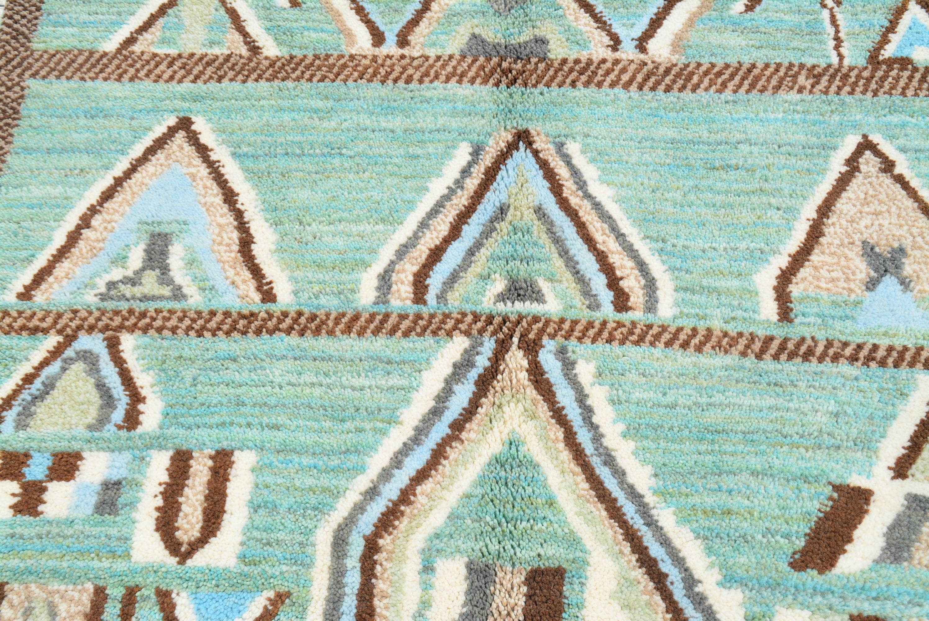 Flow & Branch (5'2" x 8'0") - Teal & Brown Tribal Geometric Symbol Azilal Rug - Image 2