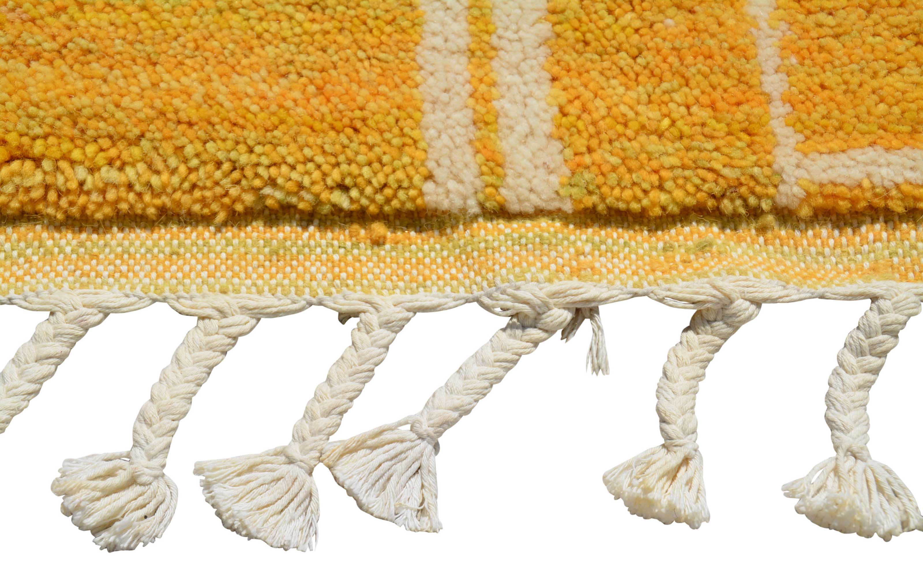 Golden Kuba (4'2" x 6'2") - Abstract Golden Yellow Geometric Maze Berber Rug - Image 3