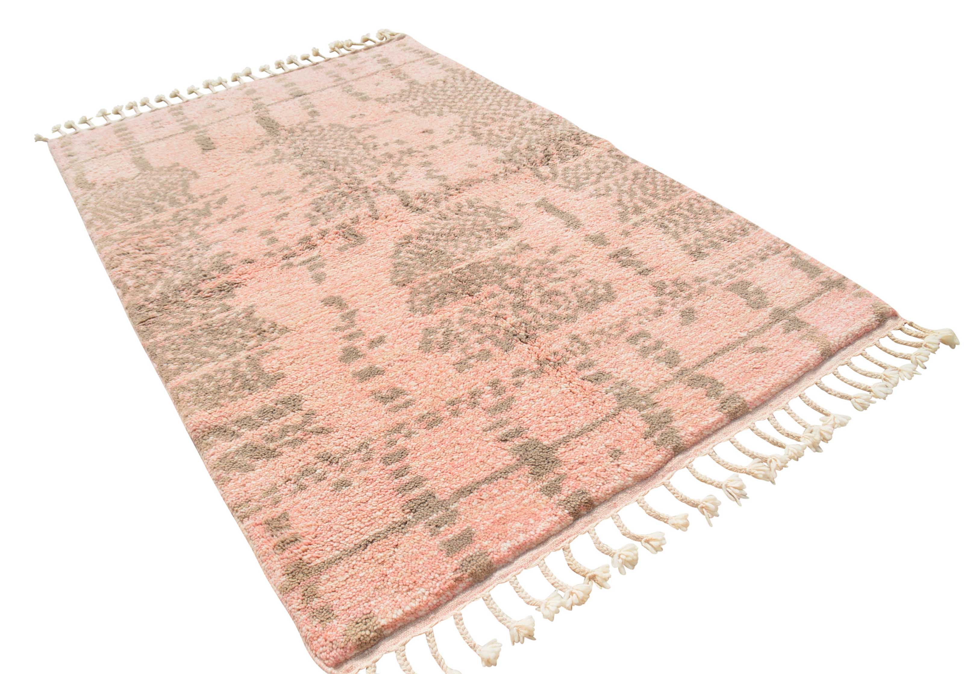 Josin (4'0" x 6'0") - Abstract Pink & Grey Distressed Symbol Azilal Rug - Image 5