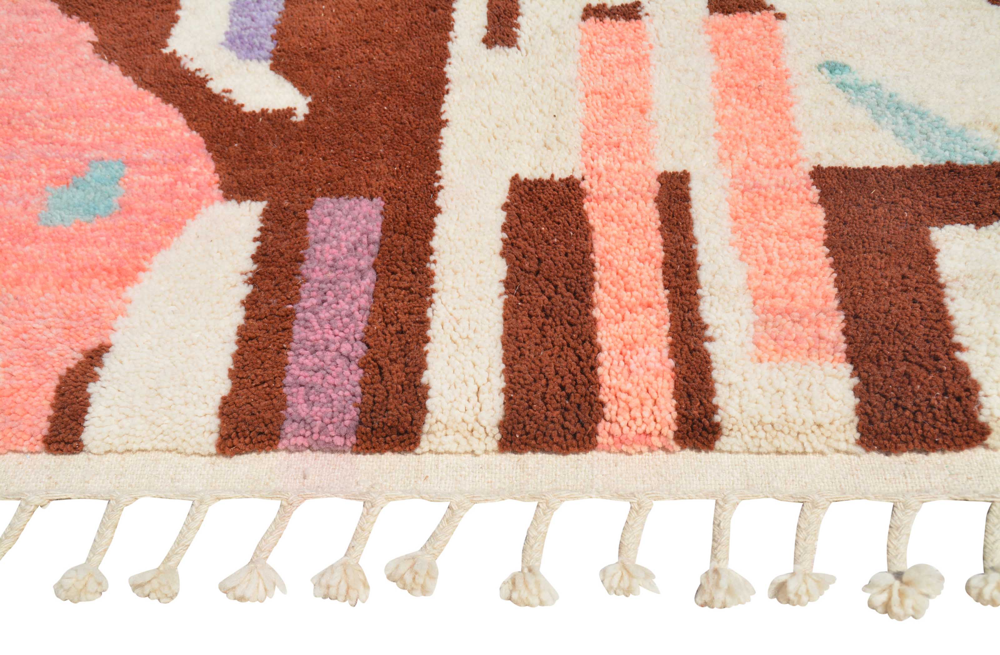 Lost Spaces (8'0" x 9'6") - Light Pink Geometric Boujaad Rug - Hand-Dyed Wool - Image 4