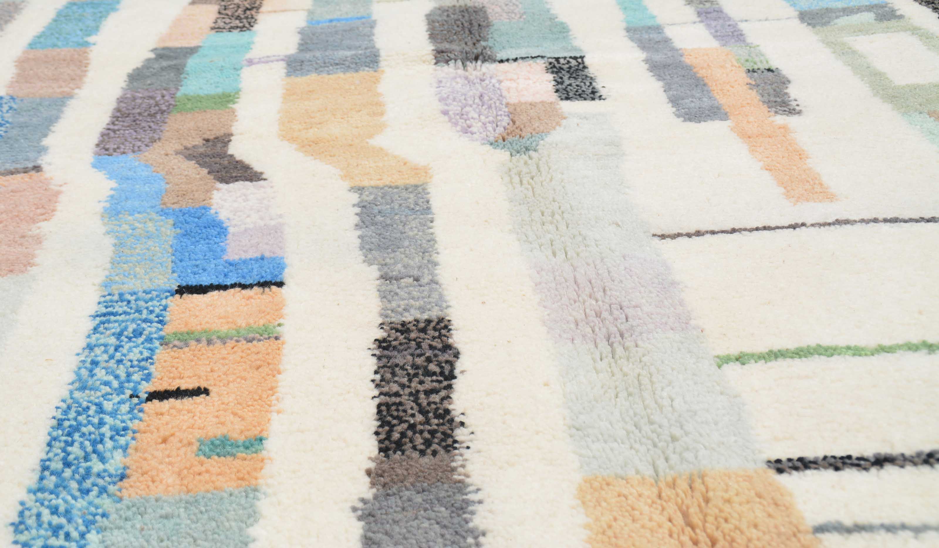 Marine (5'2" x 8'0") - Abstract Blue & Pastel Mosaic Azilal Rug - Image 2
