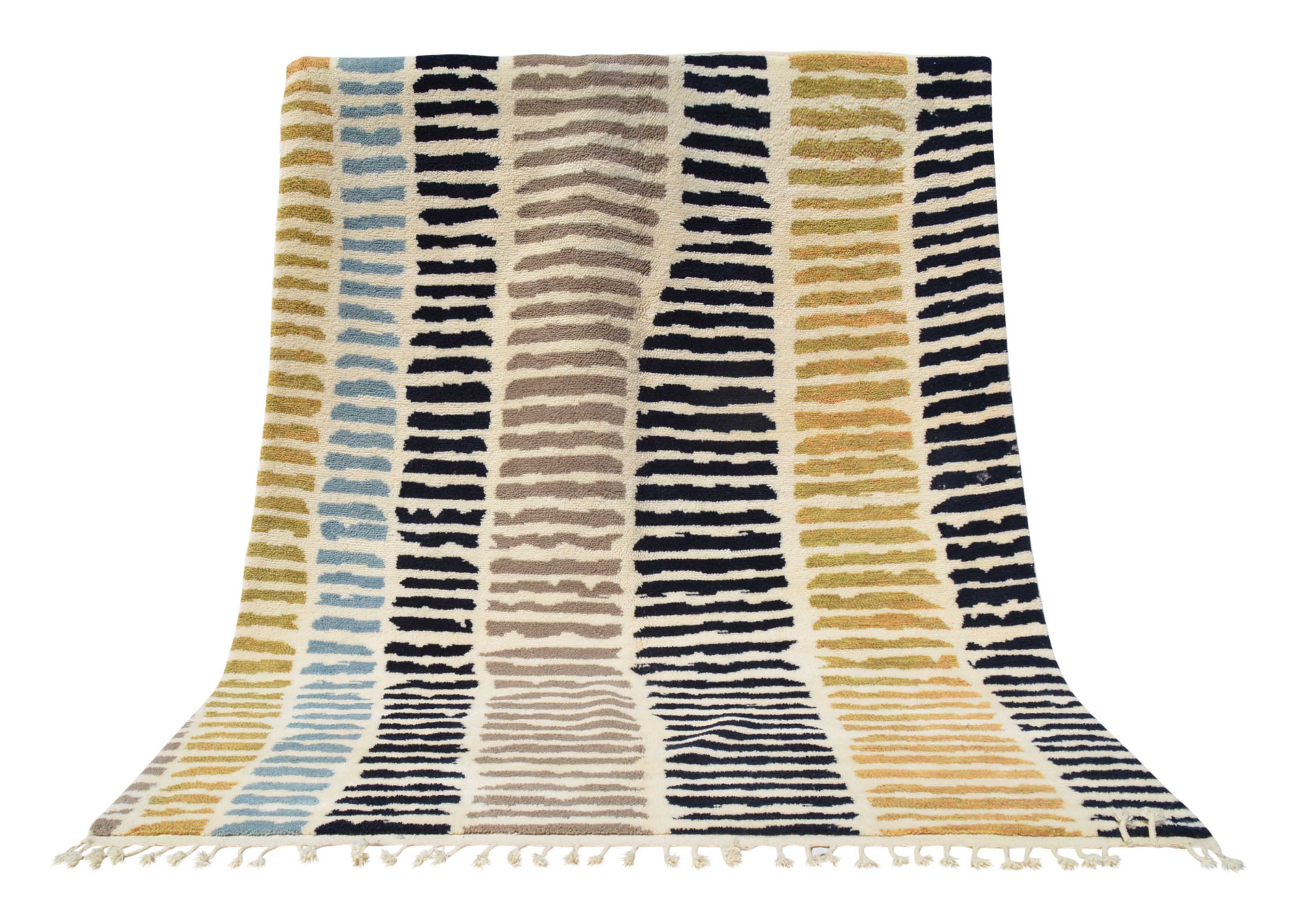 Mina (8'0" x 10'0") - Abstract Navy & Lime Vertical Dash Azilal Rug - Image 6