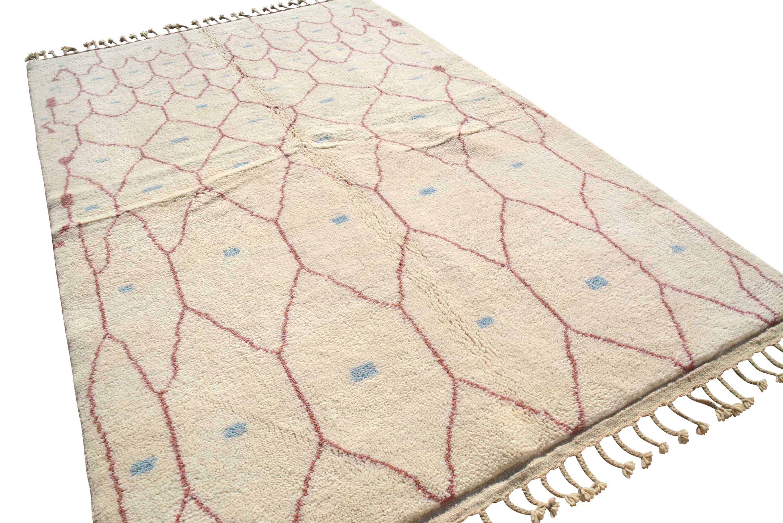 Mirage (5'2" x 8'2") - Minimalist Pink Lattice & Blue Dot Azilal Rug - Image 5