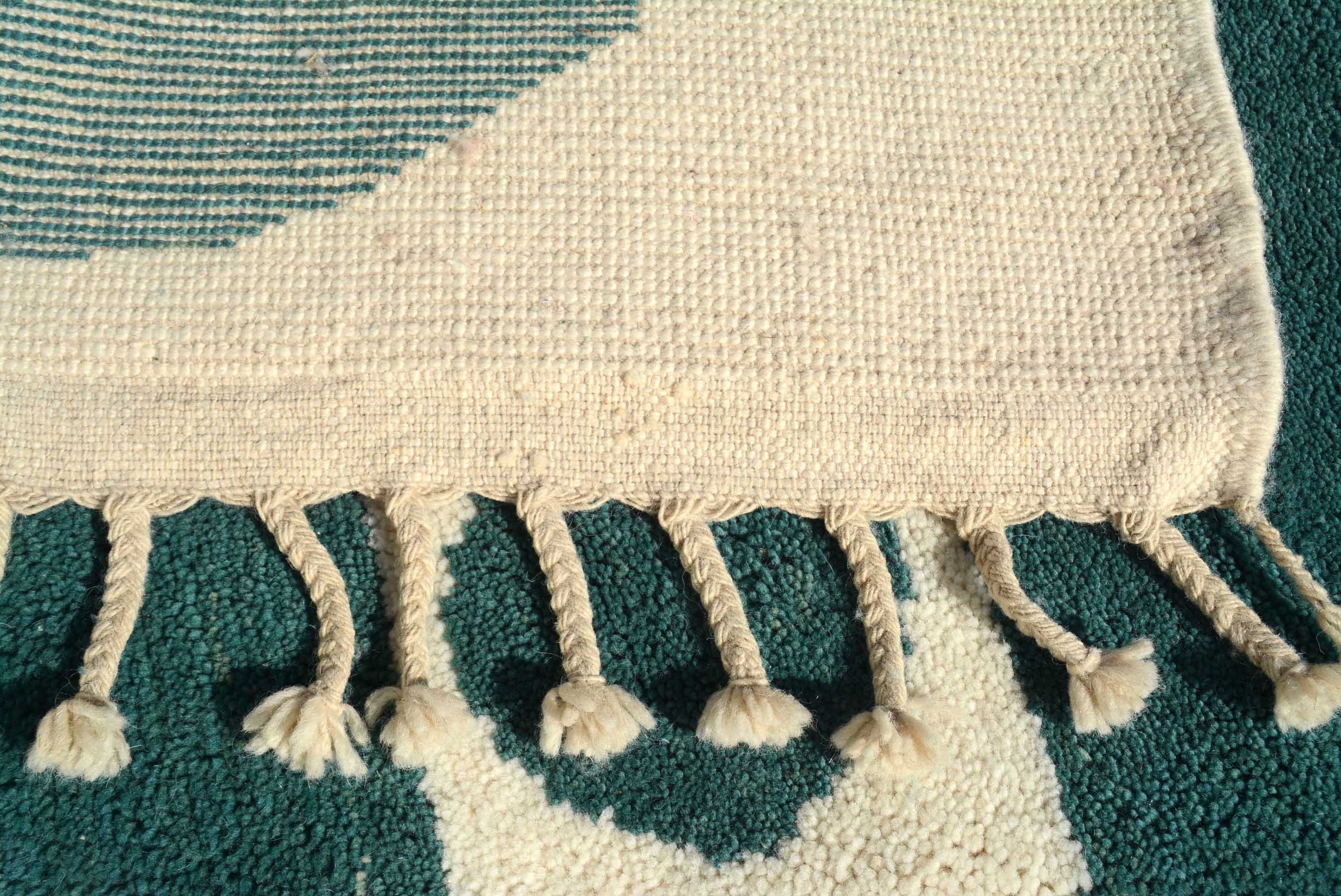 Modern Azure (8'0" x 10'0") - Abstract Teal Geometric Azilal Rug - Hand-Knotted Wool - Image 4
