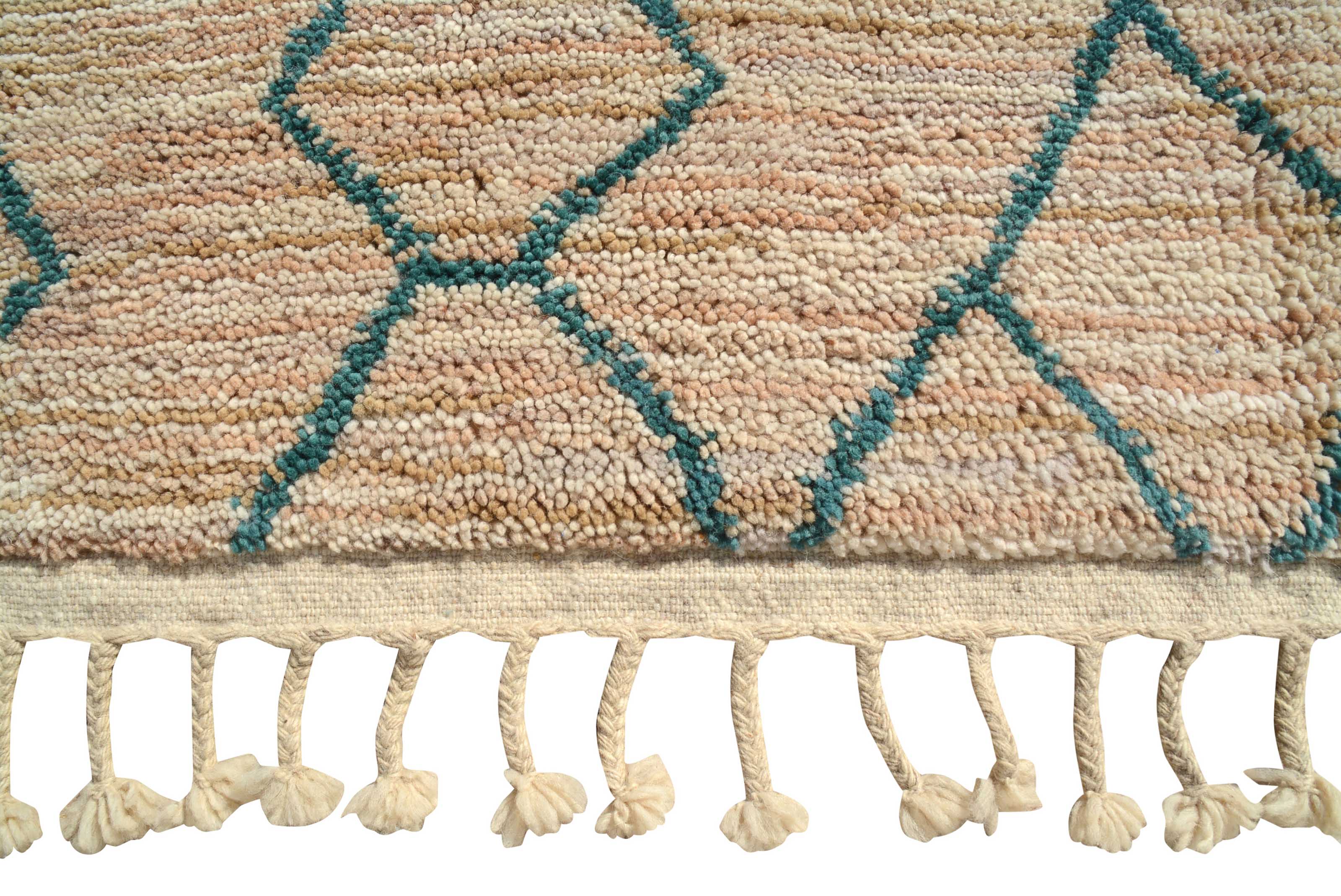 Nomadic Dusk (7'0" x 9'0") - Beige & Teal Lattice Azilal Rug - Hand-Knotted Wool - Image 3
