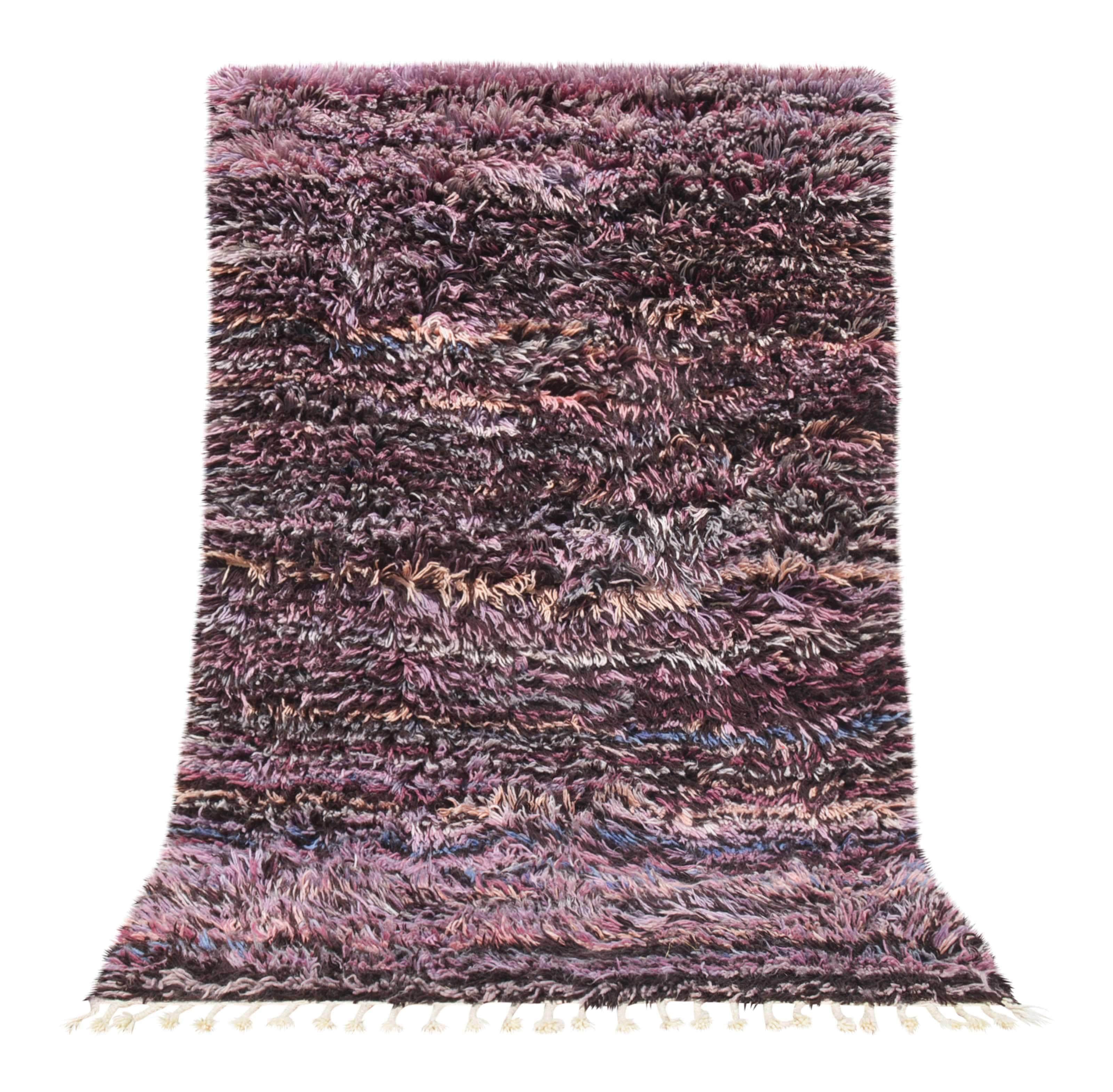 Nowhere to Go (5'2" x 8'2") - Abstract Purple & Black Ultra Shag Berber Rug - Image 6