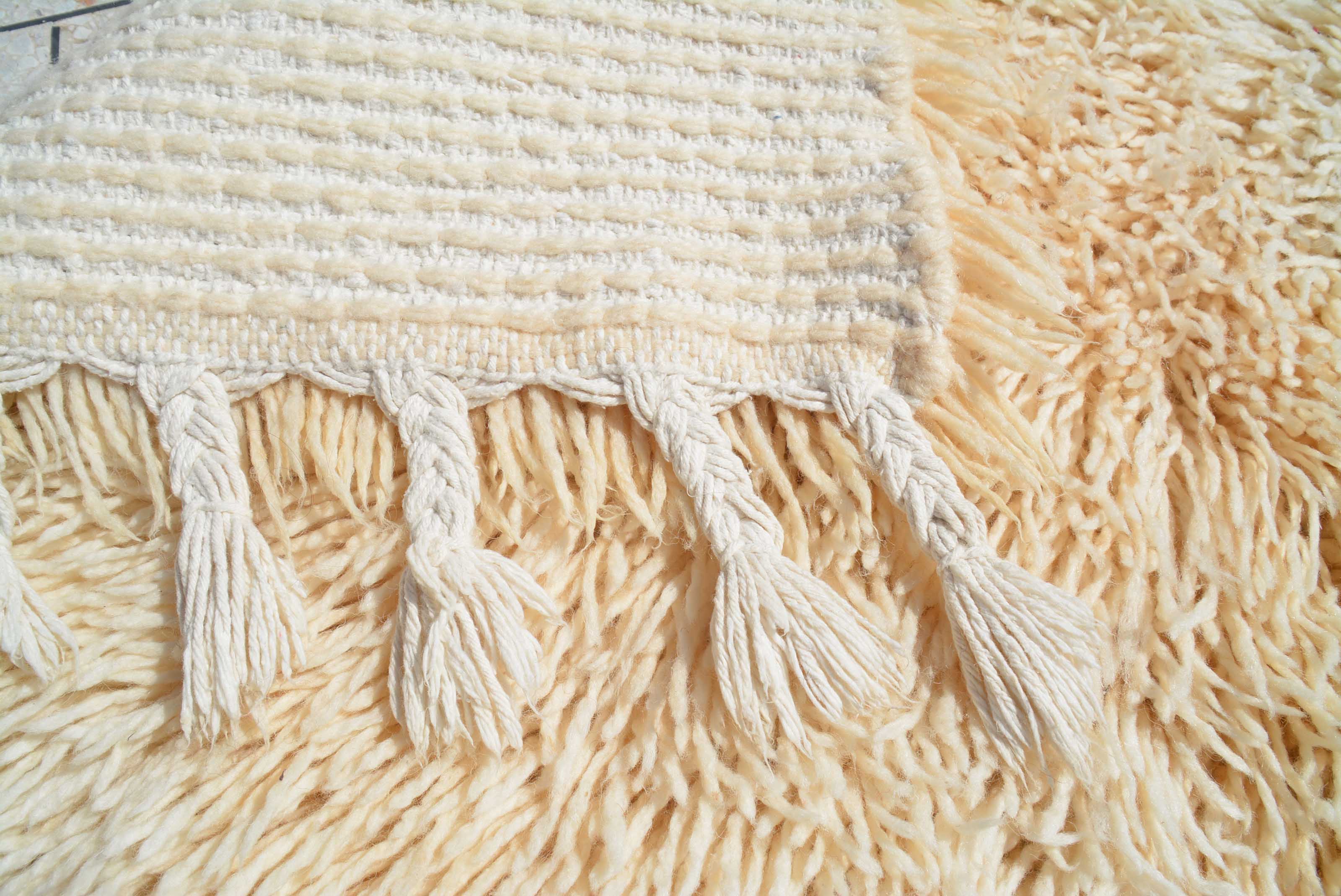 Pale Spring II (5'4" x 6'6") - Solid Pale Wheat Ultra Shag Berber Rug - Image 4