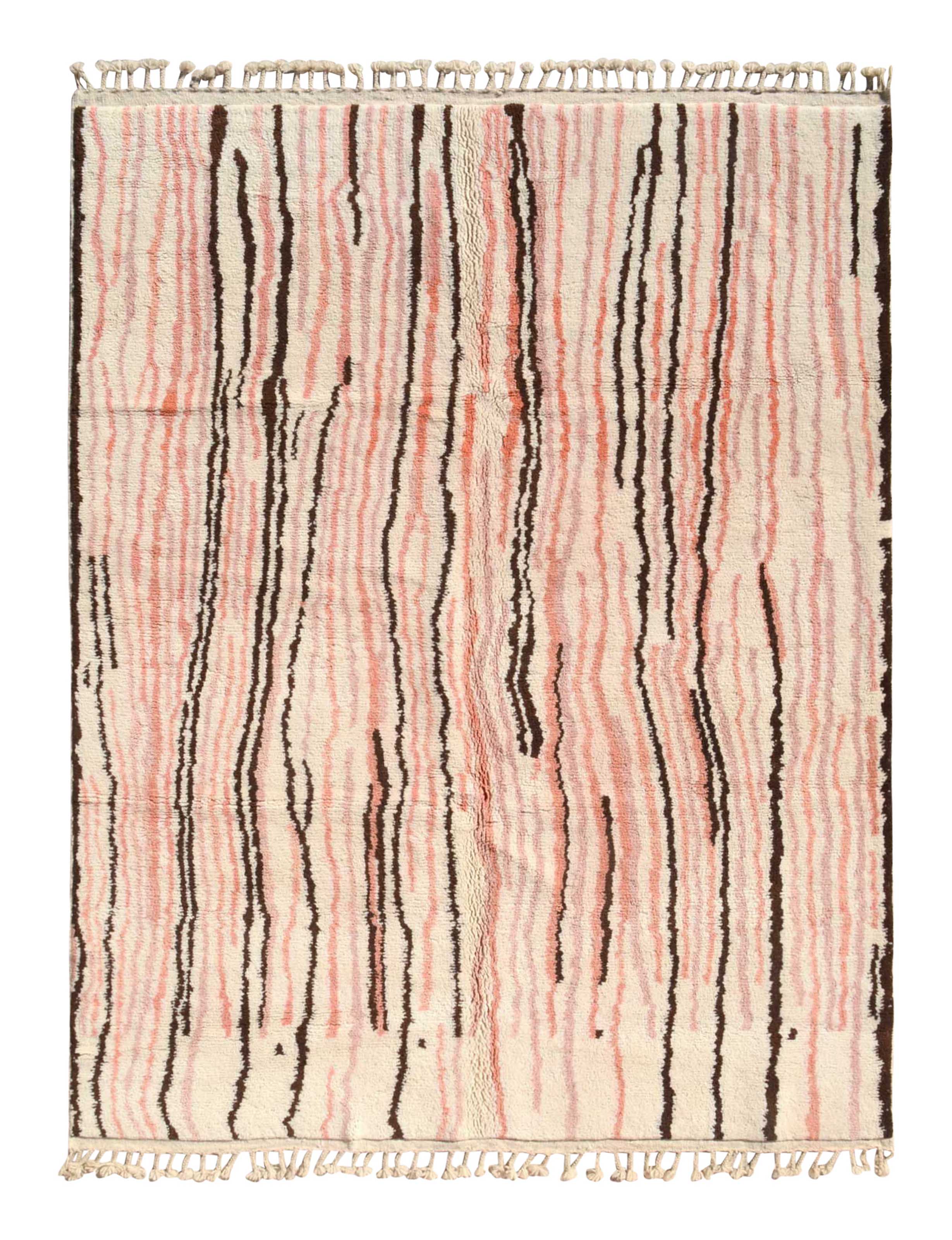 PinkLuxe (7'0" x 9'0") - Abstract Pink & Brown Stripe Azilal Rug - Hand-Knotted Wool