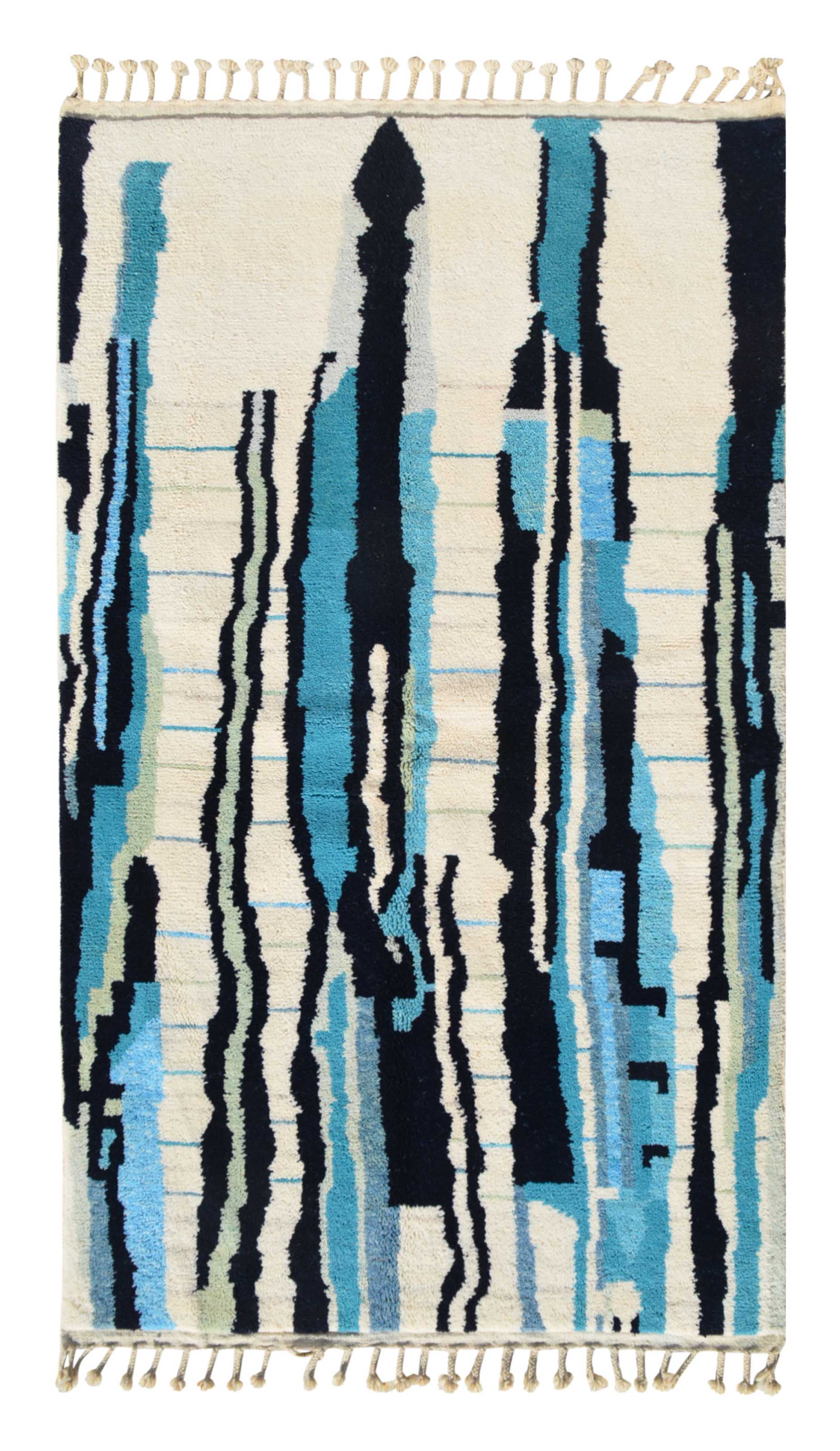 Casablanca Blue (5'0" x 8'2") - Abstract Vertical Blue & Black Azilal Rug