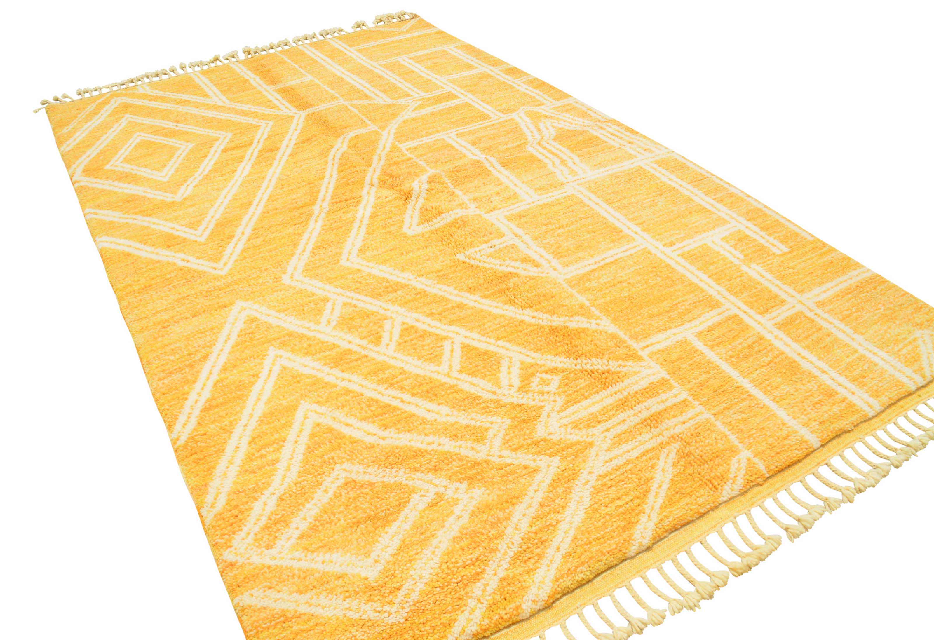 Project Yellow (5'10" x 9'4") - Radiant Yellow & White Geometric Abstract Azilal Rug - Image 5