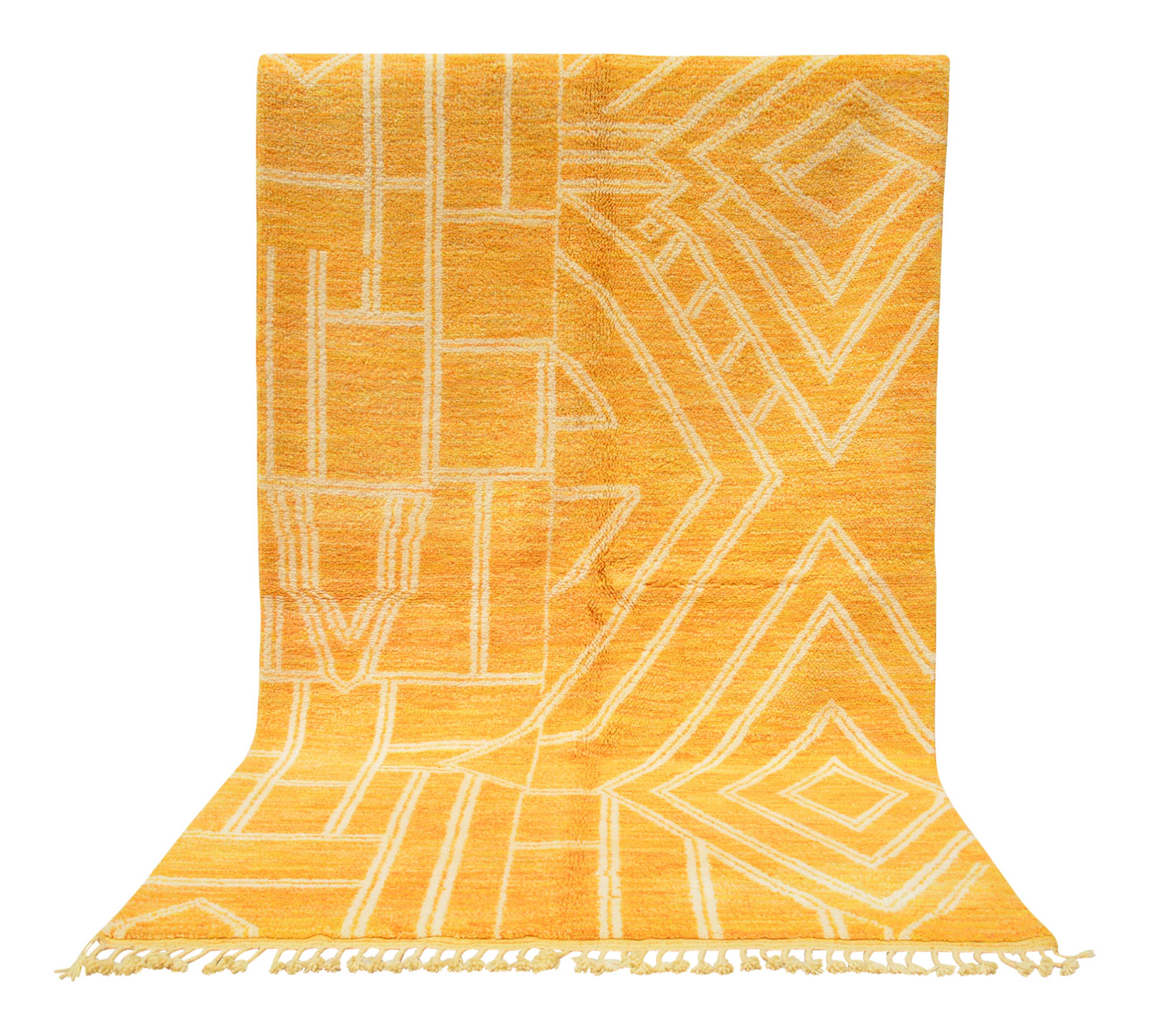 Project Yellow (5'10" x 9'4") - Radiant Yellow & White Geometric Abstract Azilal Rug - Image 6