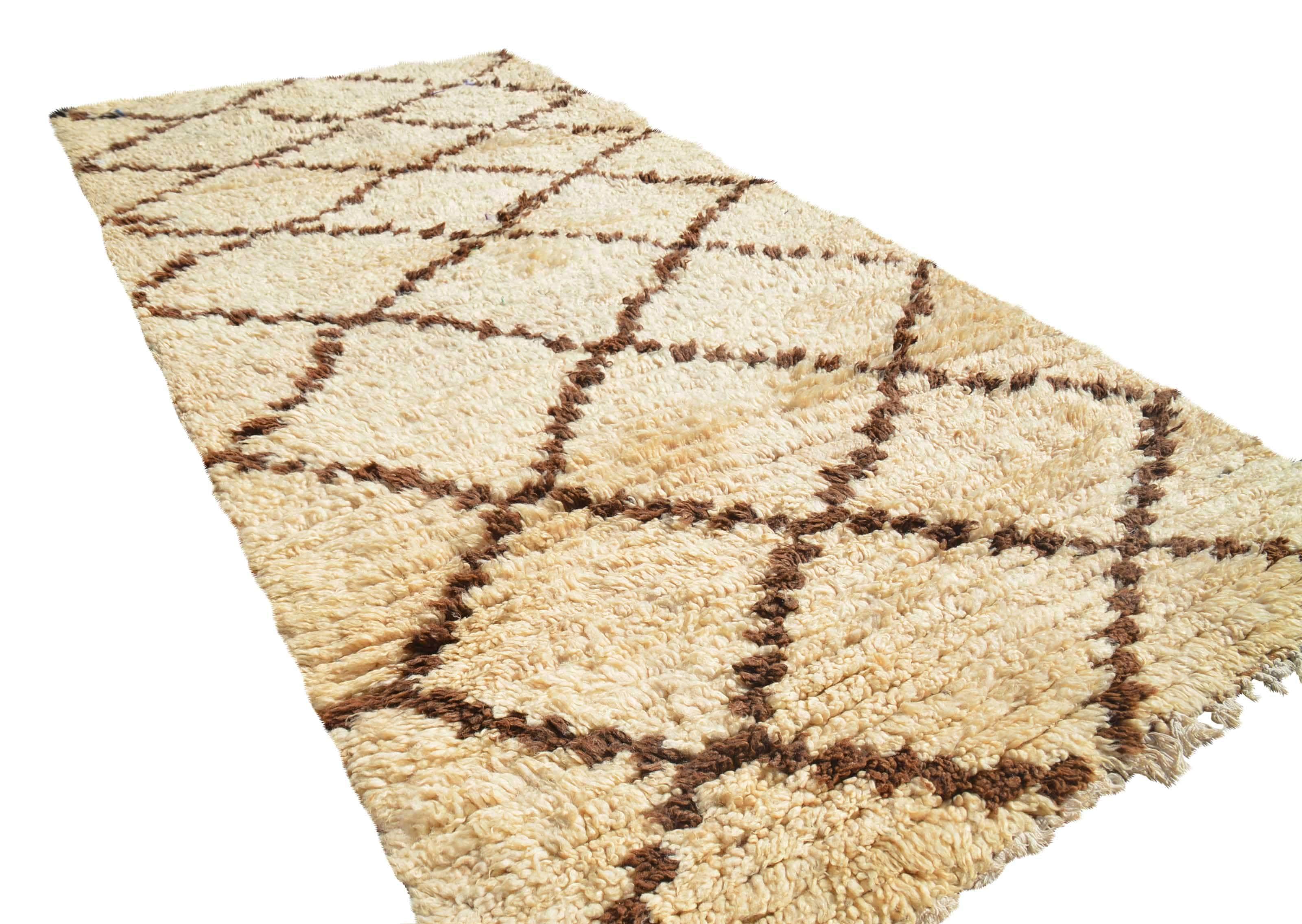 Rambling Man (3'6" x 7') – Vintage Soft Brown Lattice Moroccan Accent Rug - Image 5