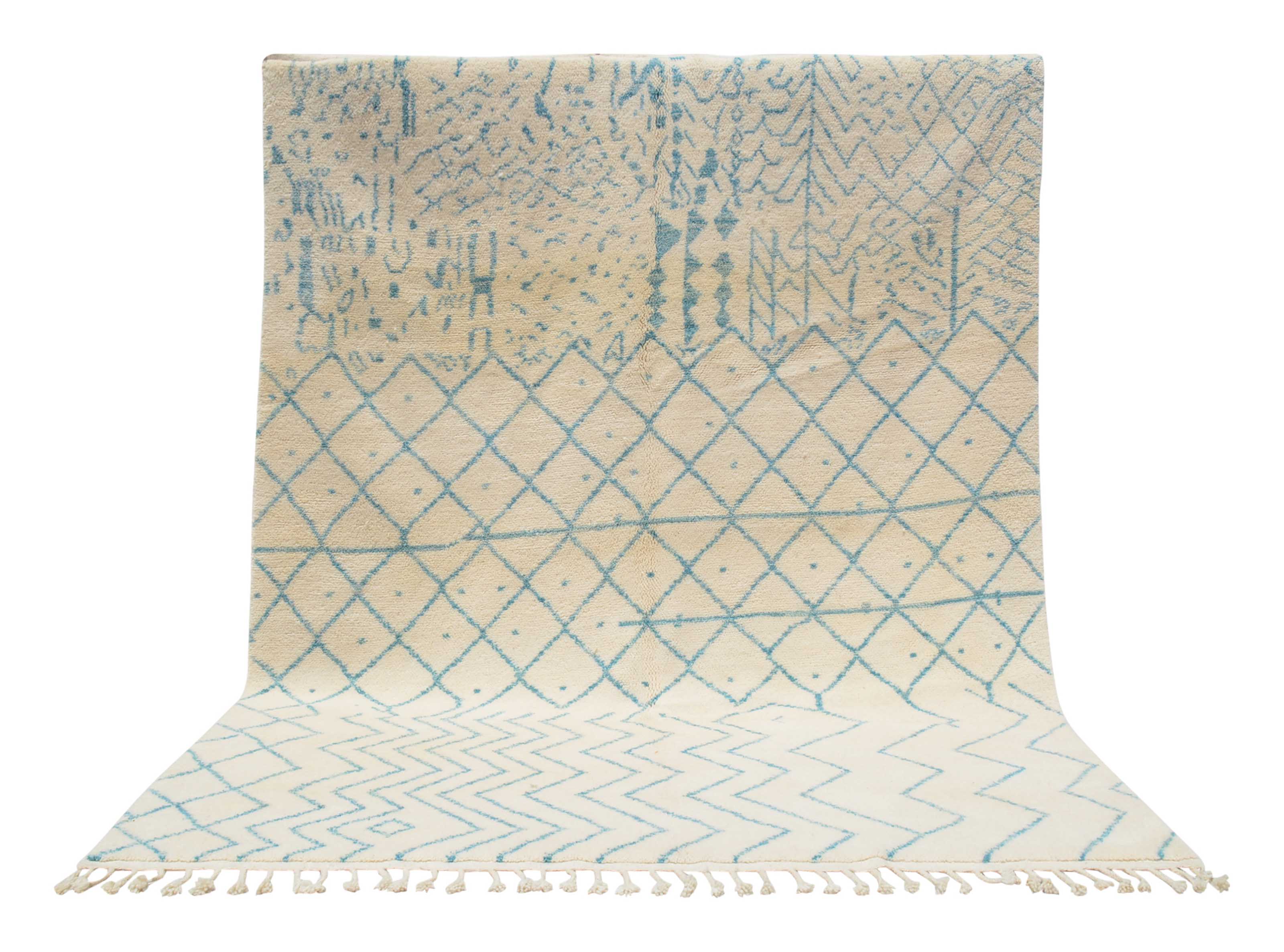 Reflections (8'0" x 10'0") - Abstract Aqua & Cream Split Geometric Sampler Azilal Rug - Image 5