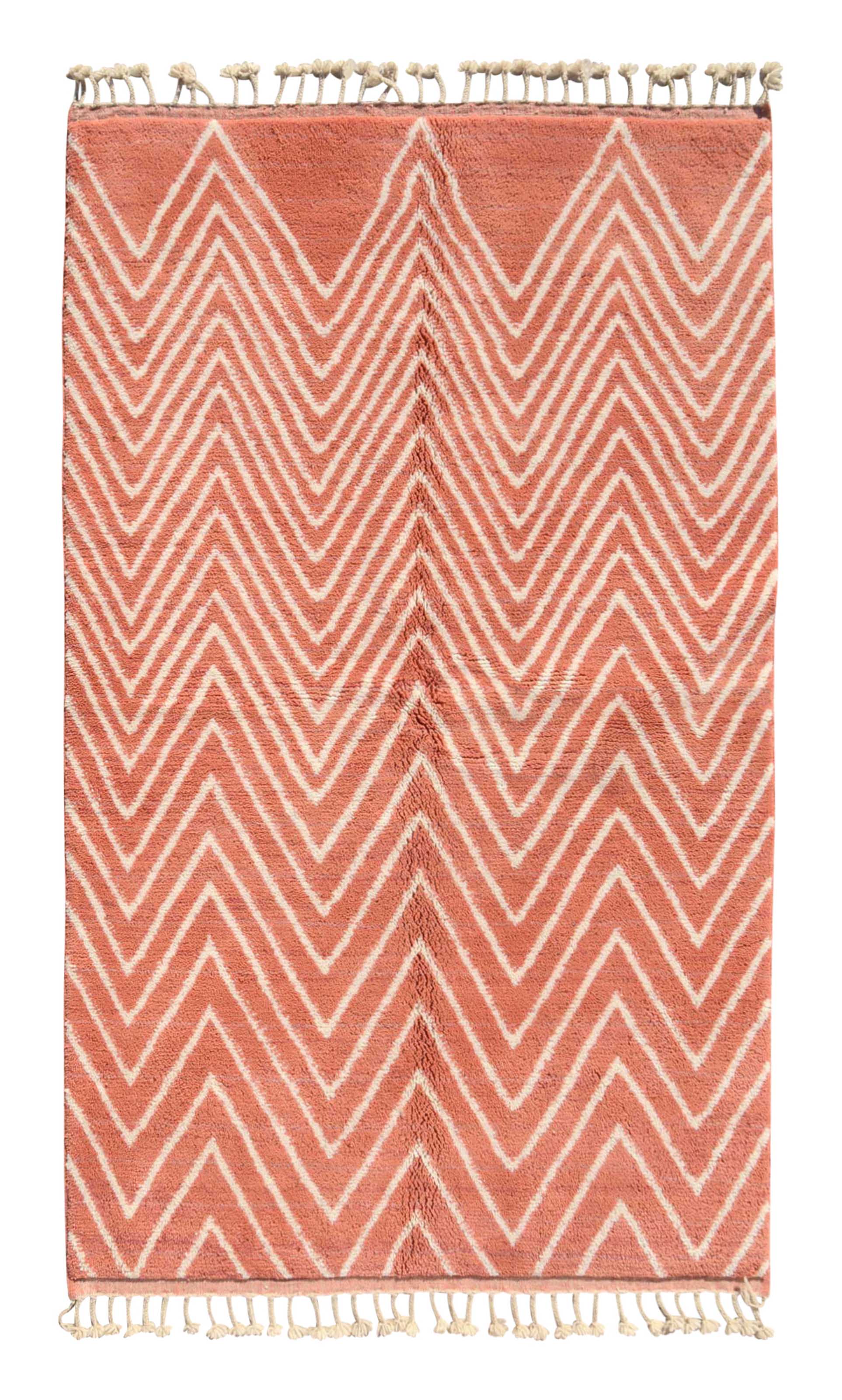 RoseWave (5'0" x 8'0") - Pink Chevron Geometric Azilal Rug - Hand-Knotted Wool