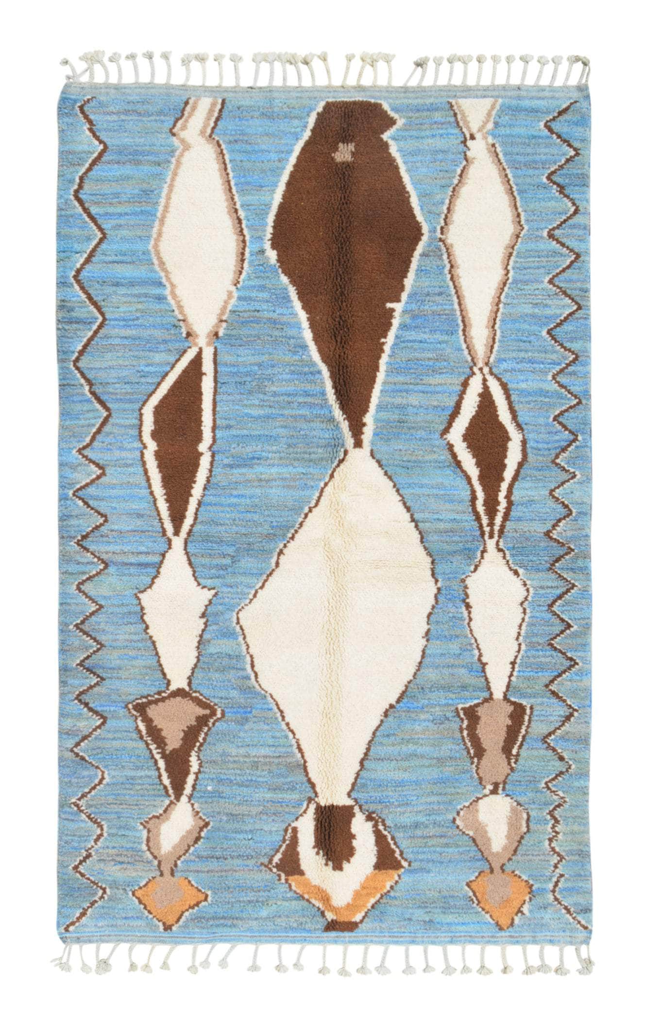 Royal Azure (5'2" x 8'2") - Royal Blue & Brown Abstract Geometric Lozenge Azilal Rug