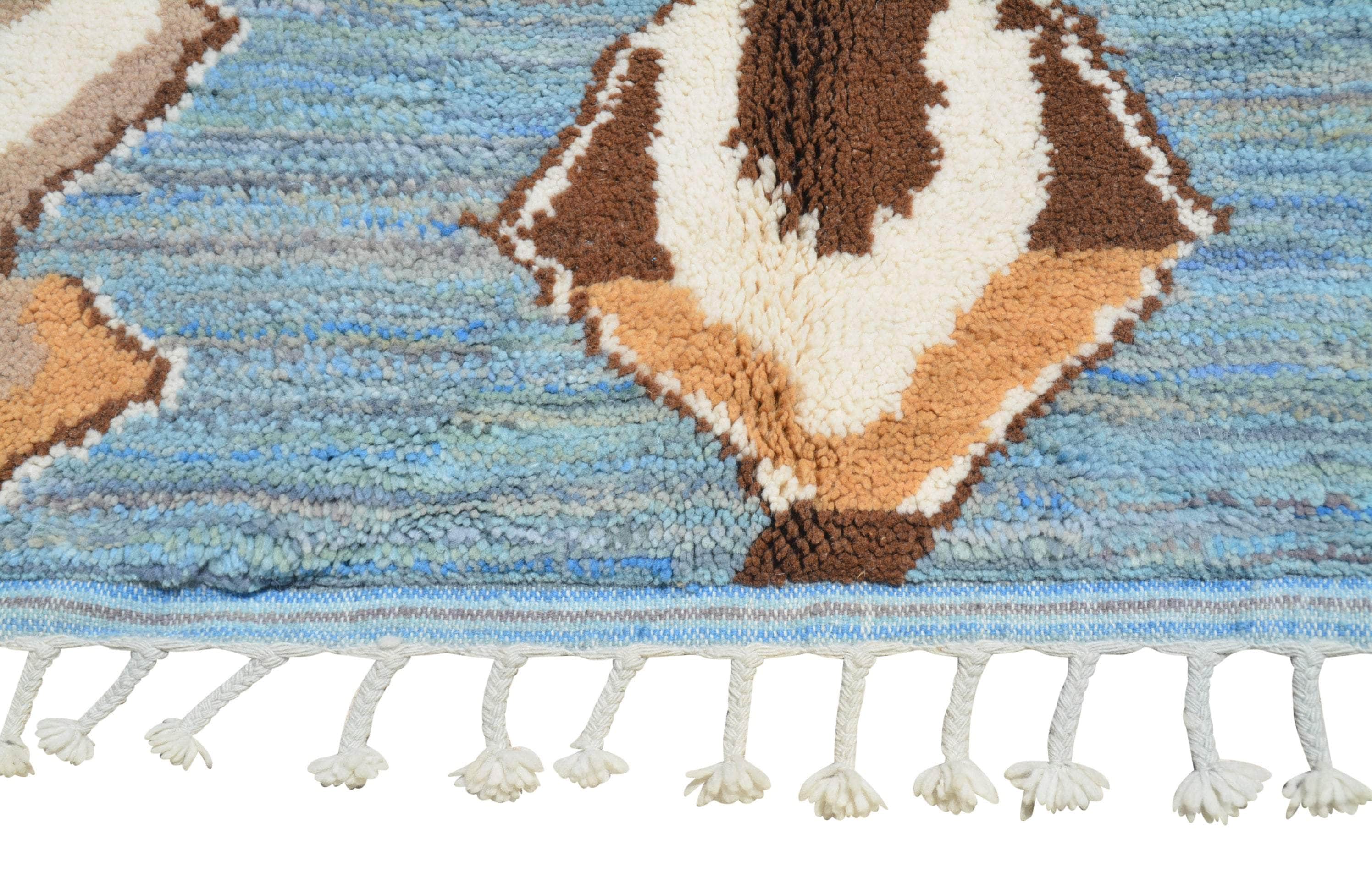 Royal Azure (5'2" x 8'2") - Royal Blue & Brown Abstract Geometric Lozenge Azilal Rug - Image 3