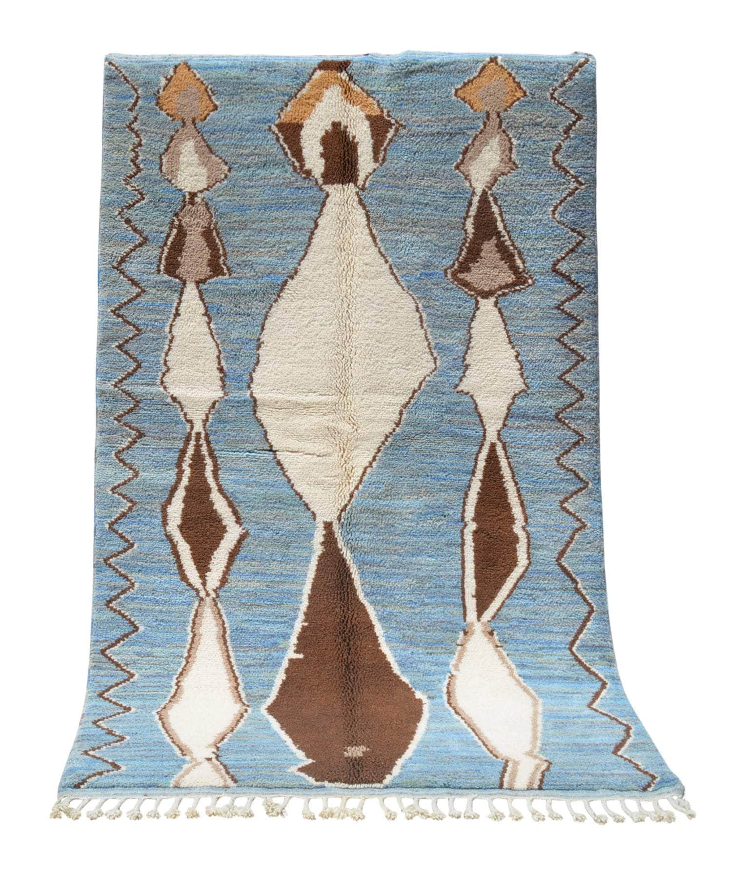 Royal Azure (5'2" x 8'2") - Royal Blue & Brown Abstract Geometric Lozenge Azilal Rug - Image 6