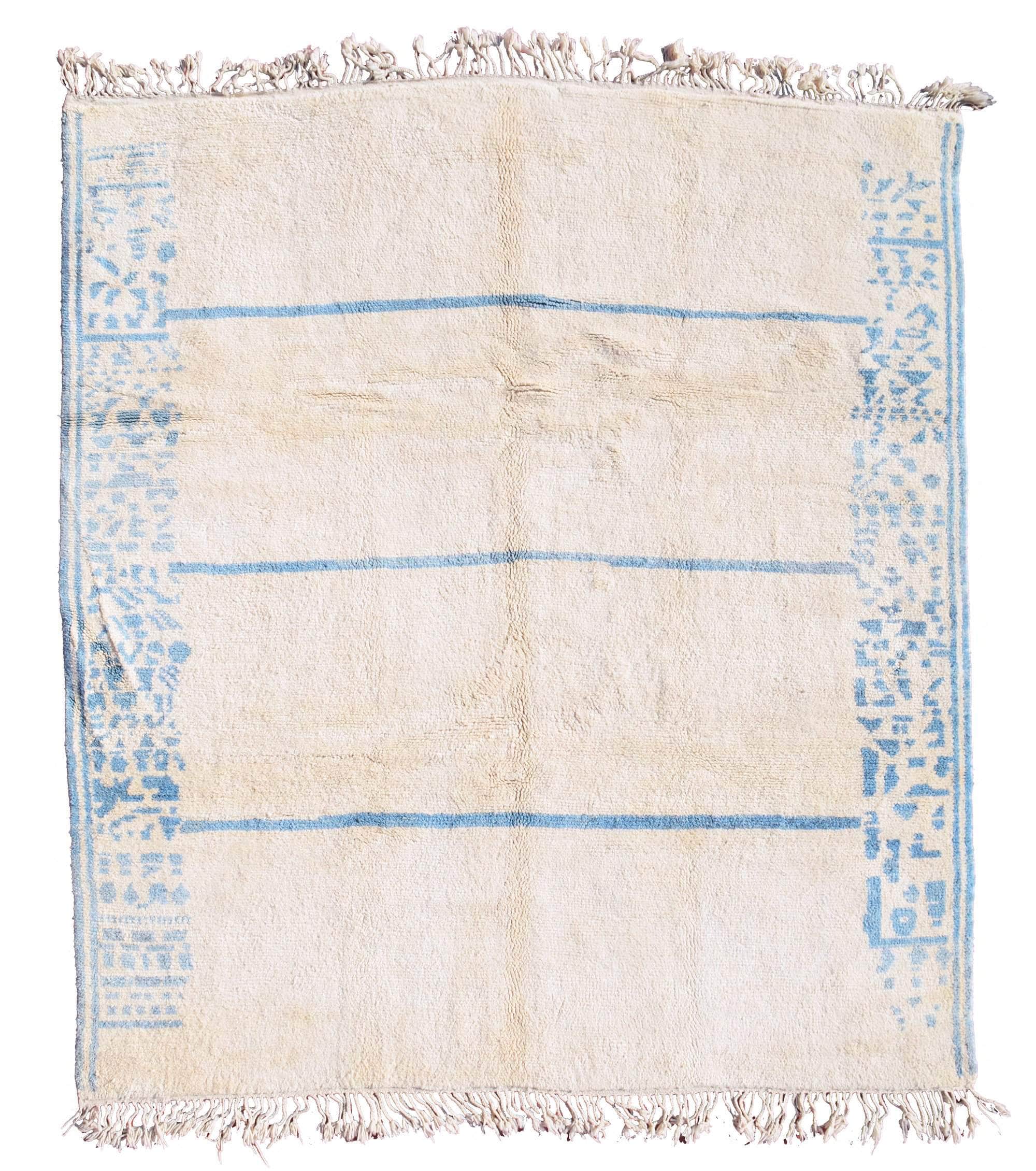 Sea Glass (9'5" x 10'11") - Serene Ivory & Sky Blue Bordered Moroccan Rug
