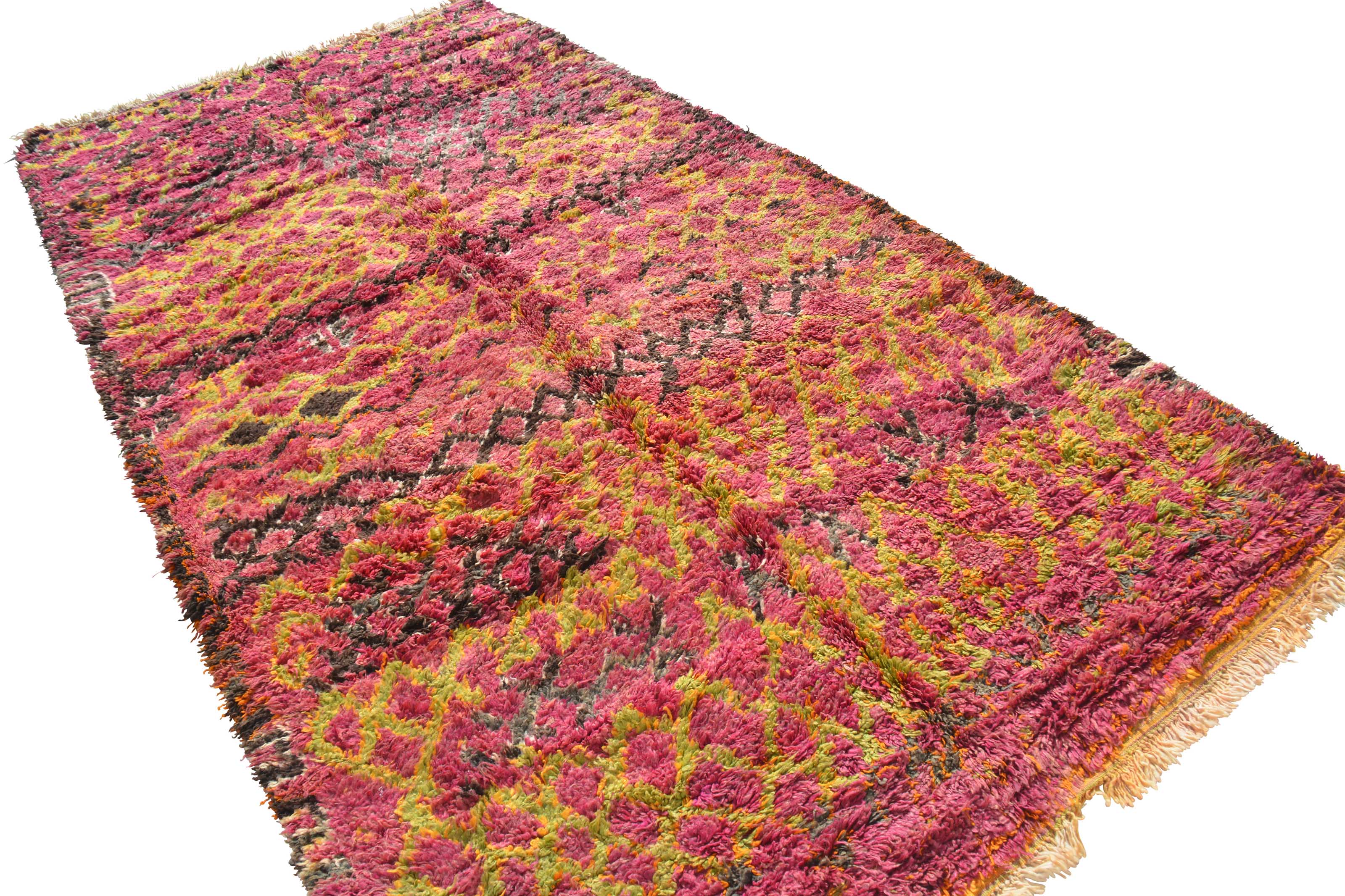 Something Great (6'5" x 12'5") – Vintage Magenta & Green Diamond Moroccan Area Rug - Image 3