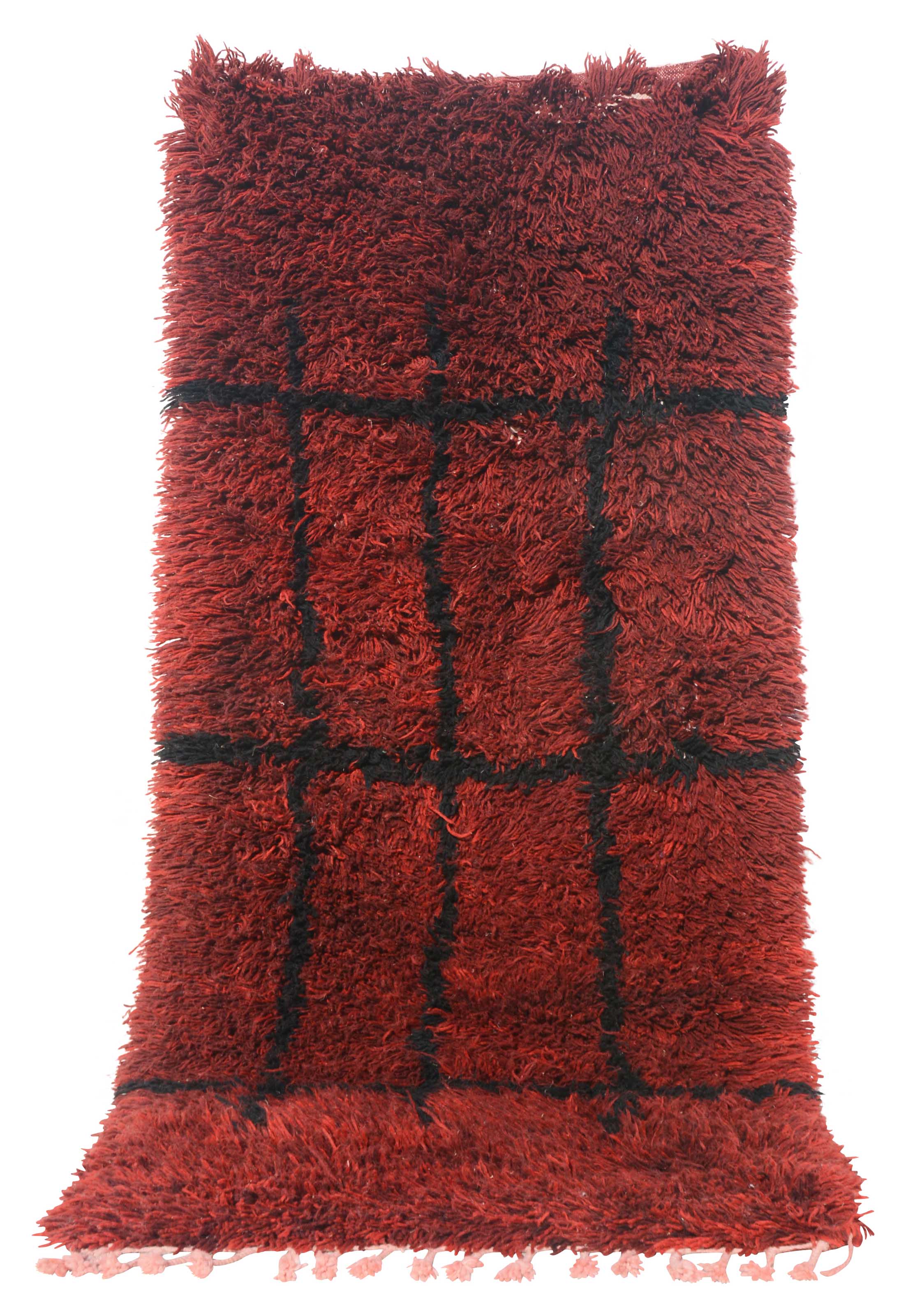 Strengthen (3'2" x 7'9") - Abstract Rust Red Windowpane Shag Berber Rug - Image 5