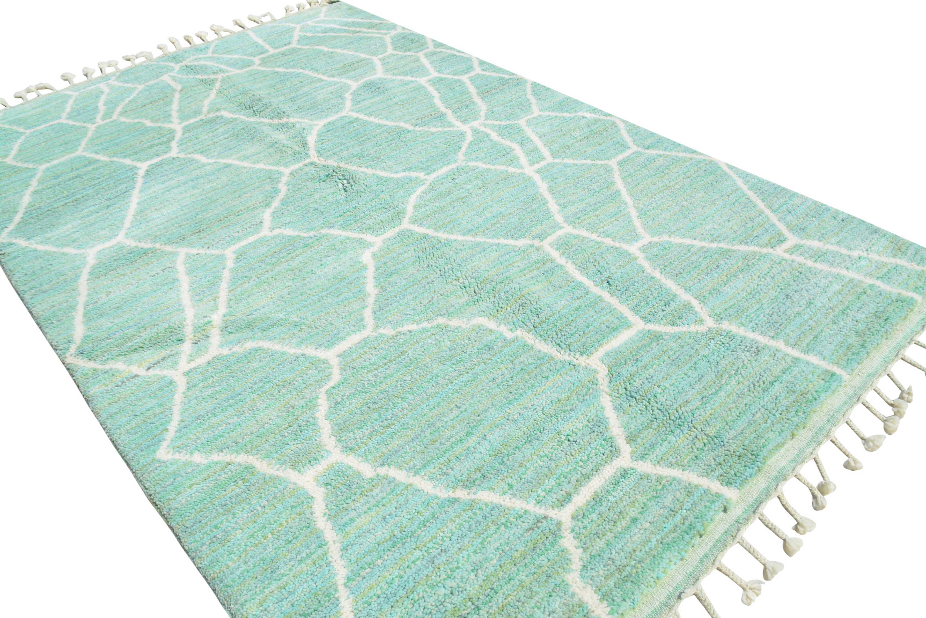Surf (5'0" x 8'0") - Turquoise Geometric Azilal Rug - Hand-Dyed Wool - Image 2
