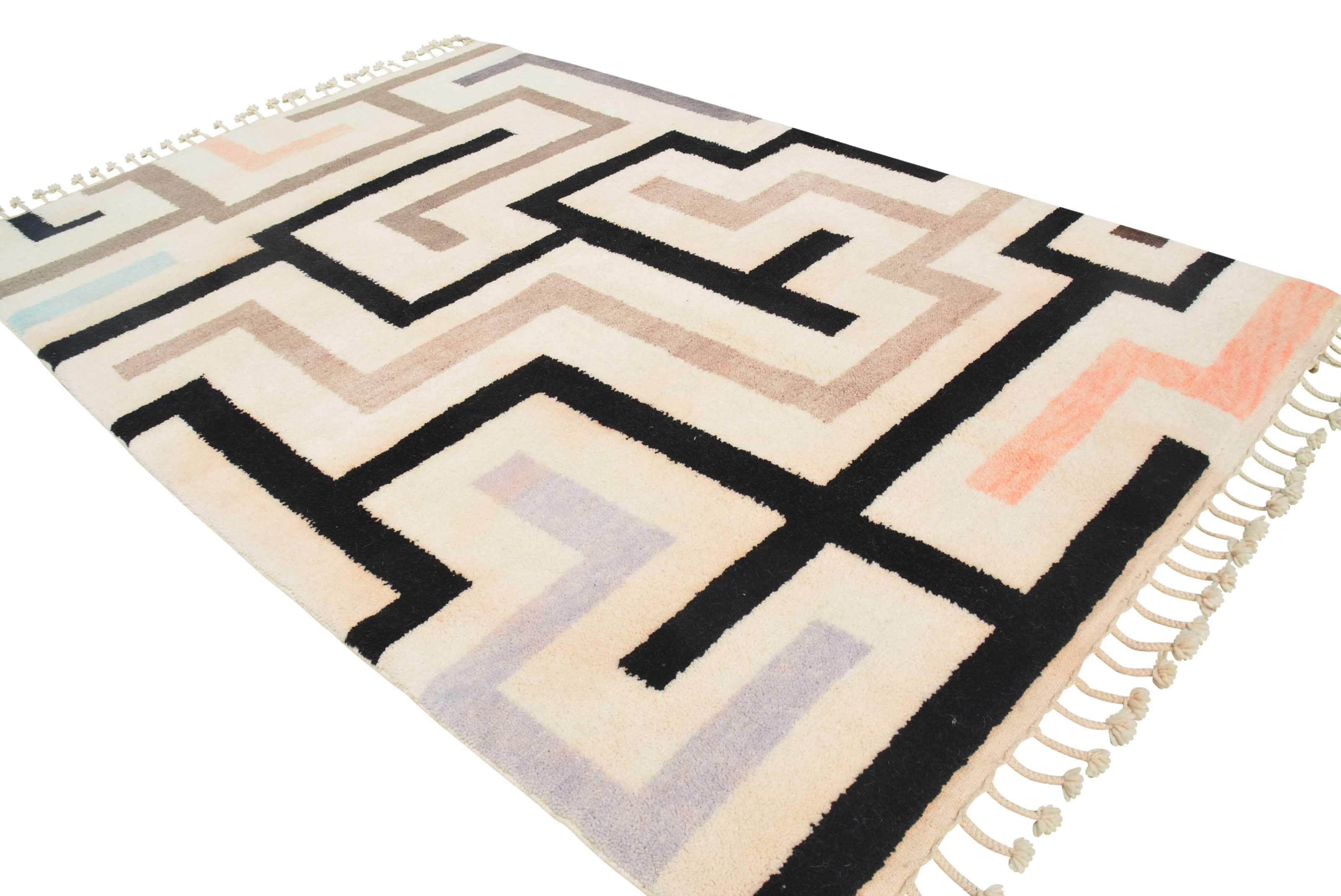 Time Spent (6'0" x 9'0") - Abstract Black & Rose Maze Azilal Rug - Image 5