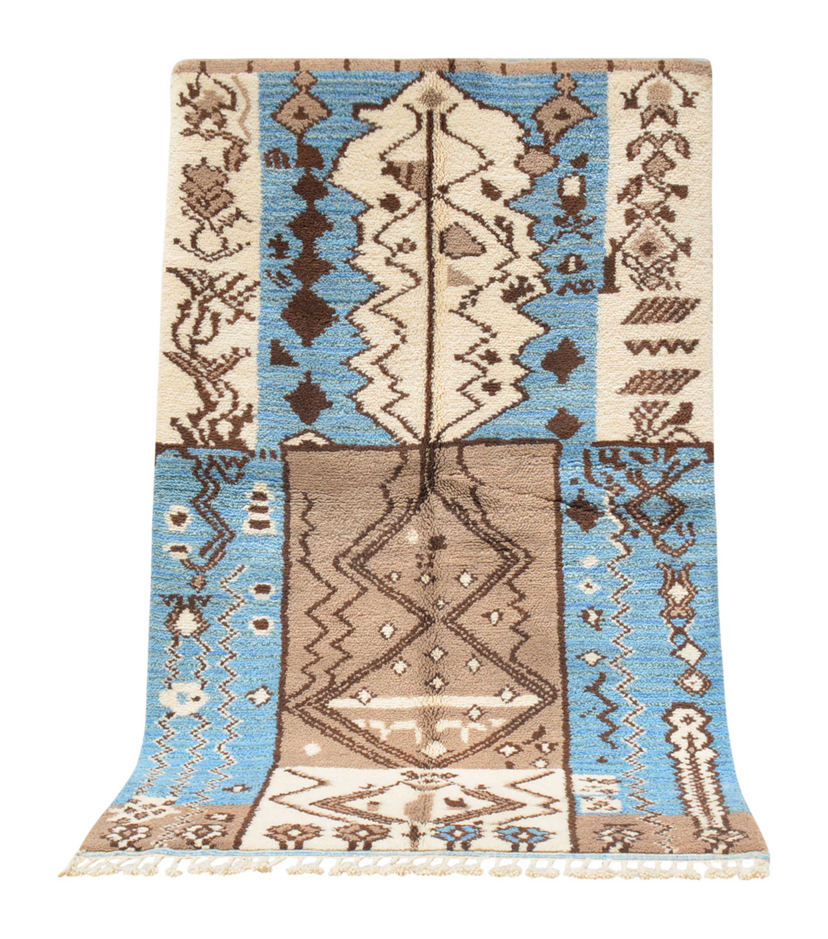 Tokka (5'0" x 8'10") - Blue & Brown Tribal Panel Azilal Rug - Hand-Knotted Wool - Image 6